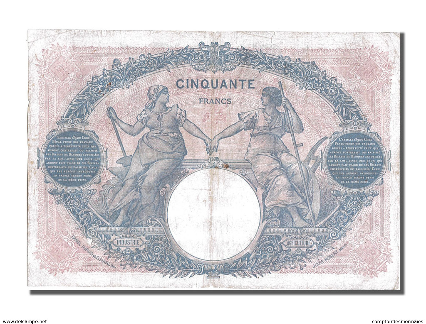 Billet, France, 50 Francs, 50 F 1889-1927 ''Bleu Et Rose'', 1921, 1921-01-26 - 50 F 1889-1927 ''Bleu Et Rose''