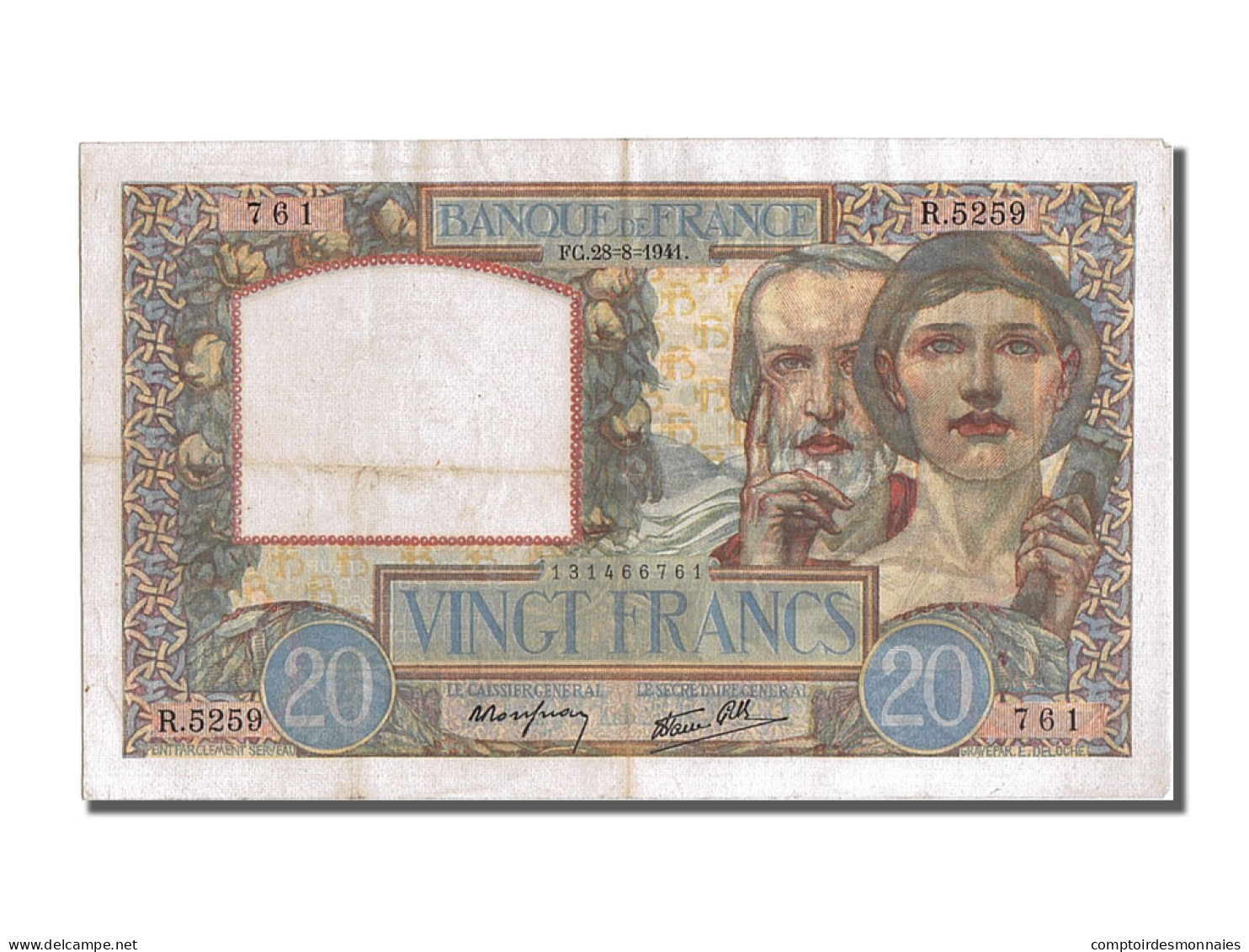 Billet, France, 20 Francs, 20 F 1939-1942 ''Science Et Travail'', 1941 - 20 F 1939-1942 ''Science Et Travail''