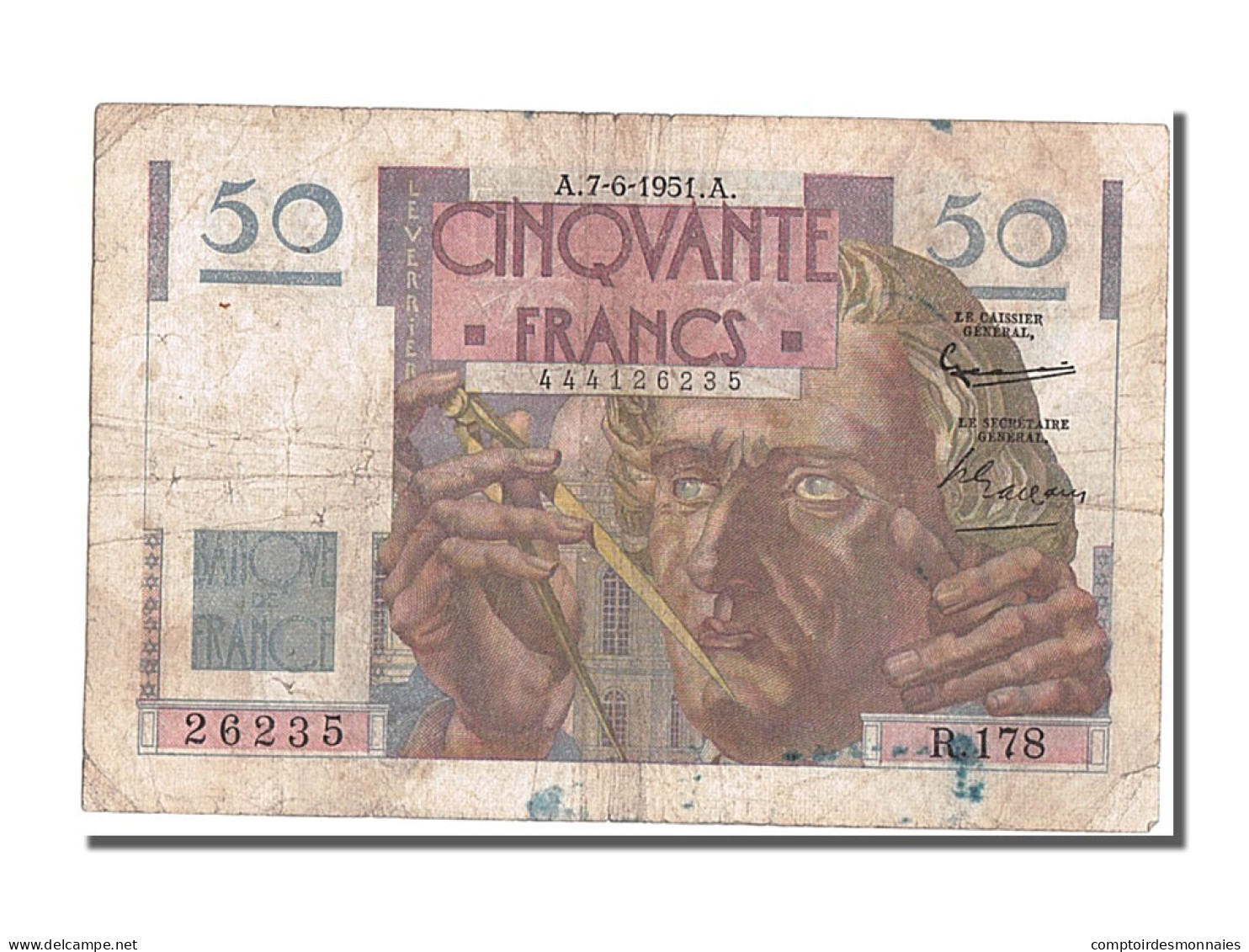 Billet, France, 50 Francs, 50 F 1946-1951 ''Le Verrier'', 1951, 1951-06-07, TB - 50 F 1946-1951 ''Le Verrier''