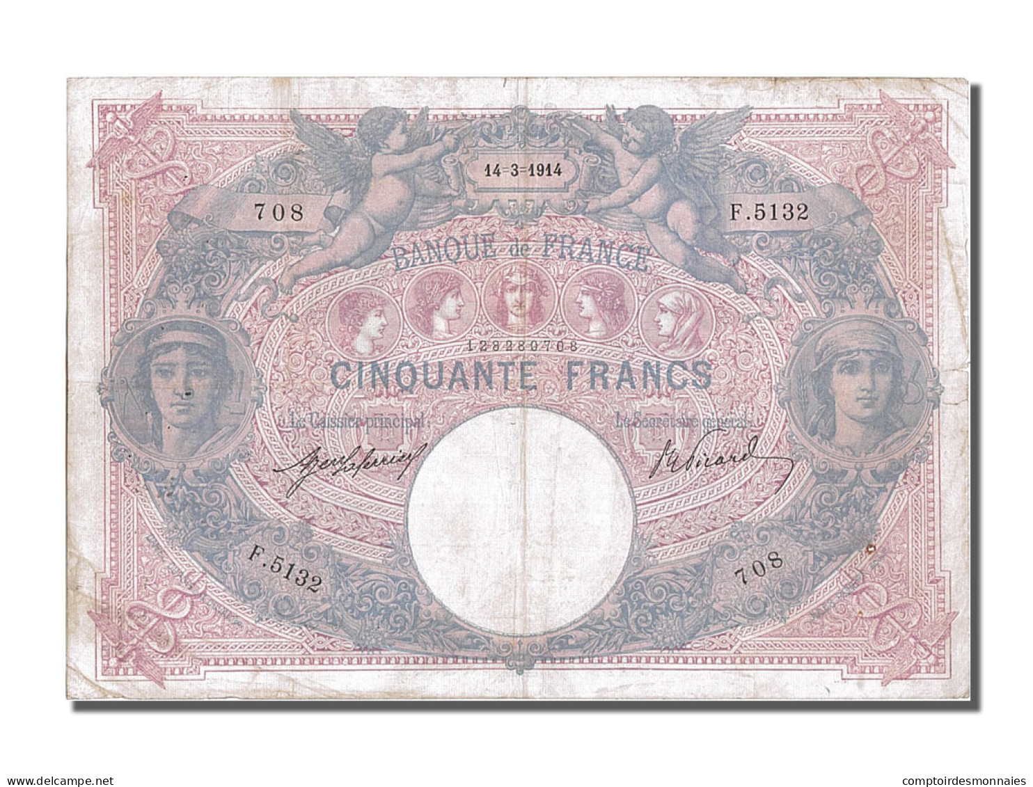 Billet, France, 50 Francs, 50 F 1889-1927 ''Bleu Et Rose'', 1914, 1914-03-14 - 50 F 1889-1927 ''Bleu Et Rose''