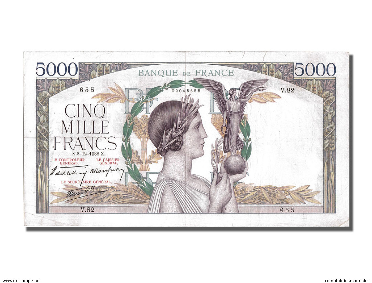 Billet, France, 5000 Francs, 5 000 F 1934-1944 ''Victoire'', 1938, 1938-12-08 - 5 000 F 1934-1944 ''Victoire''