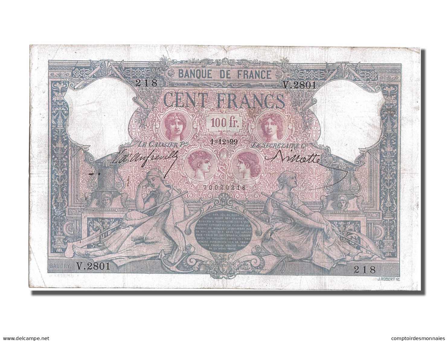 Billet, France, 100 Francs, 100 F 1888-1909 ''Bleu Et Rose'', 1899, 1899-12-01 - 100 F 1888-1909 ''Bleu Et Rose''