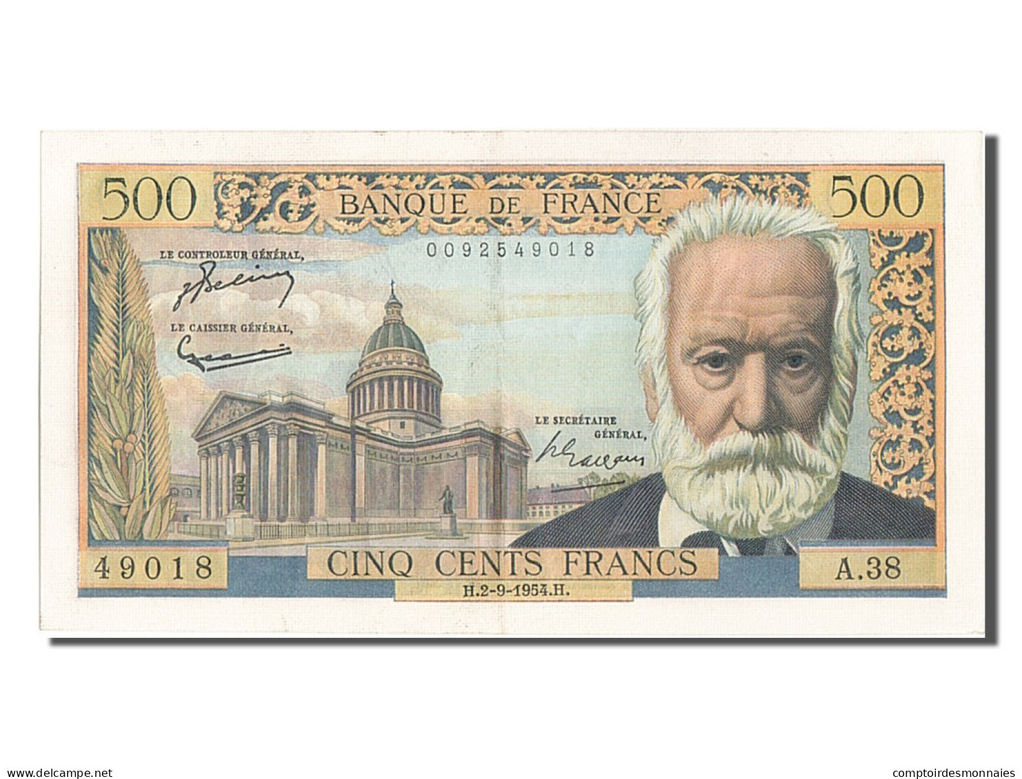 Billet, France, 500 Francs, 500 F 1954-1958 ''Victor Hugo'', 1954, 1954-09-02 - 500 F 1954-1958 ''Victor Hugo''