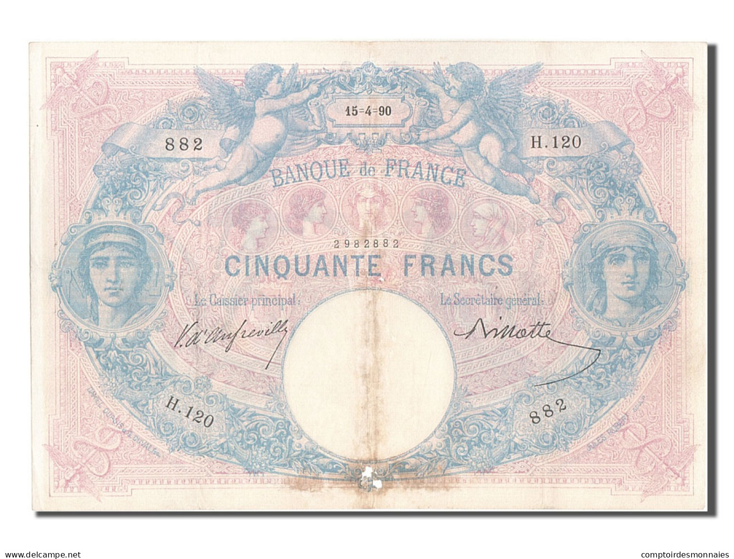 Billet, France, 50 Francs, 50 F 1889-1927 ''Bleu Et Rose'', 1890, 1890-04-15 - 50 F 1889-1927 ''Bleu Et Rose''