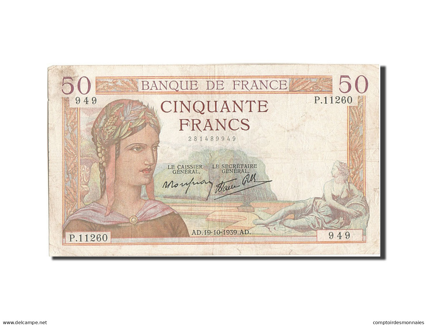 Billet, France, 50 Francs, 50 F 1934-1940 ''Cérès'', 1939, 1939-10-19, TB+ - 50 F 1934-1940 ''Cérès''