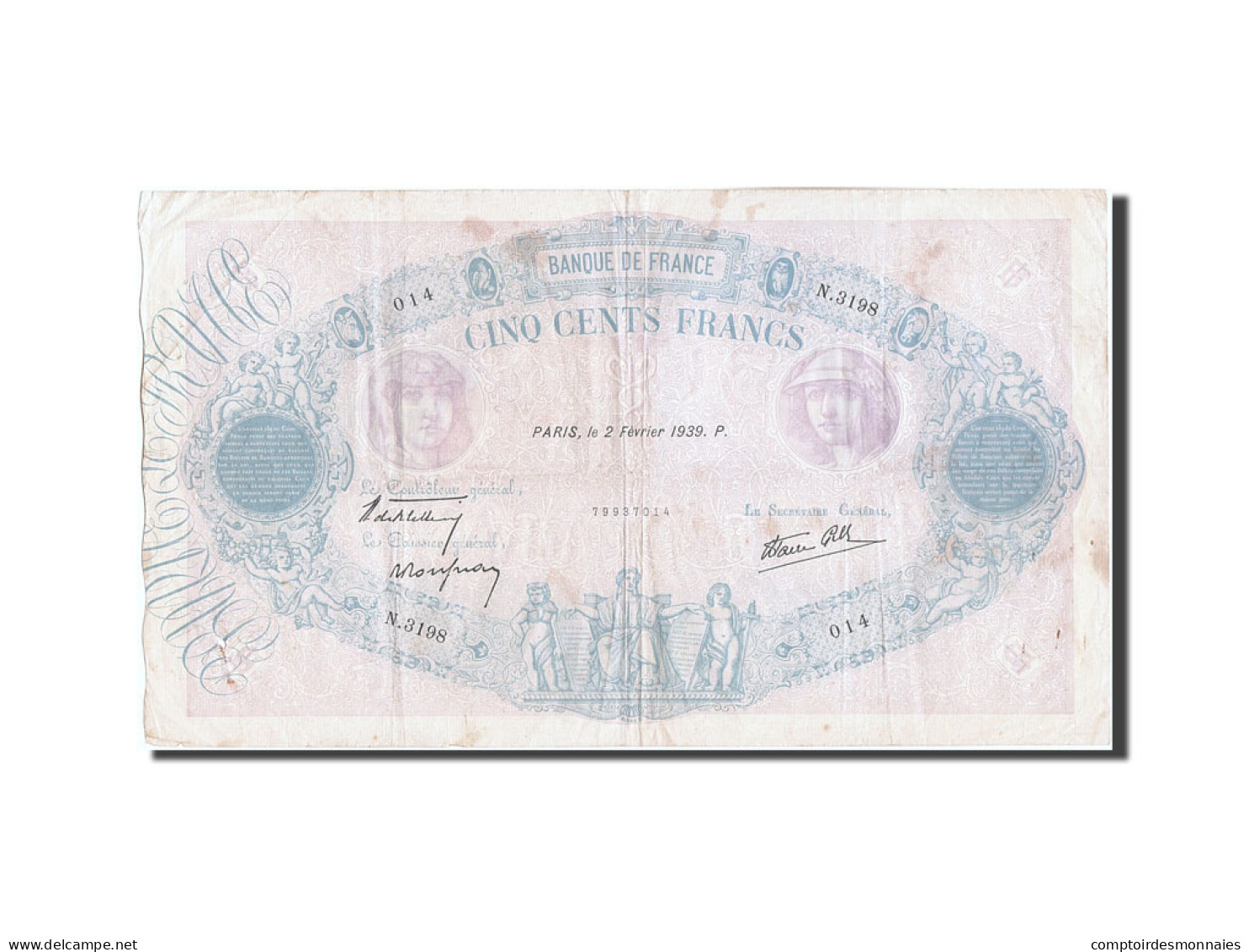 Billet, France, 500 Francs, 500 F 1888-1940 ''Bleu Et Rose'', 1939, 1939-02-02 - 500 F 1888-1940 ''Bleu Et Rose''