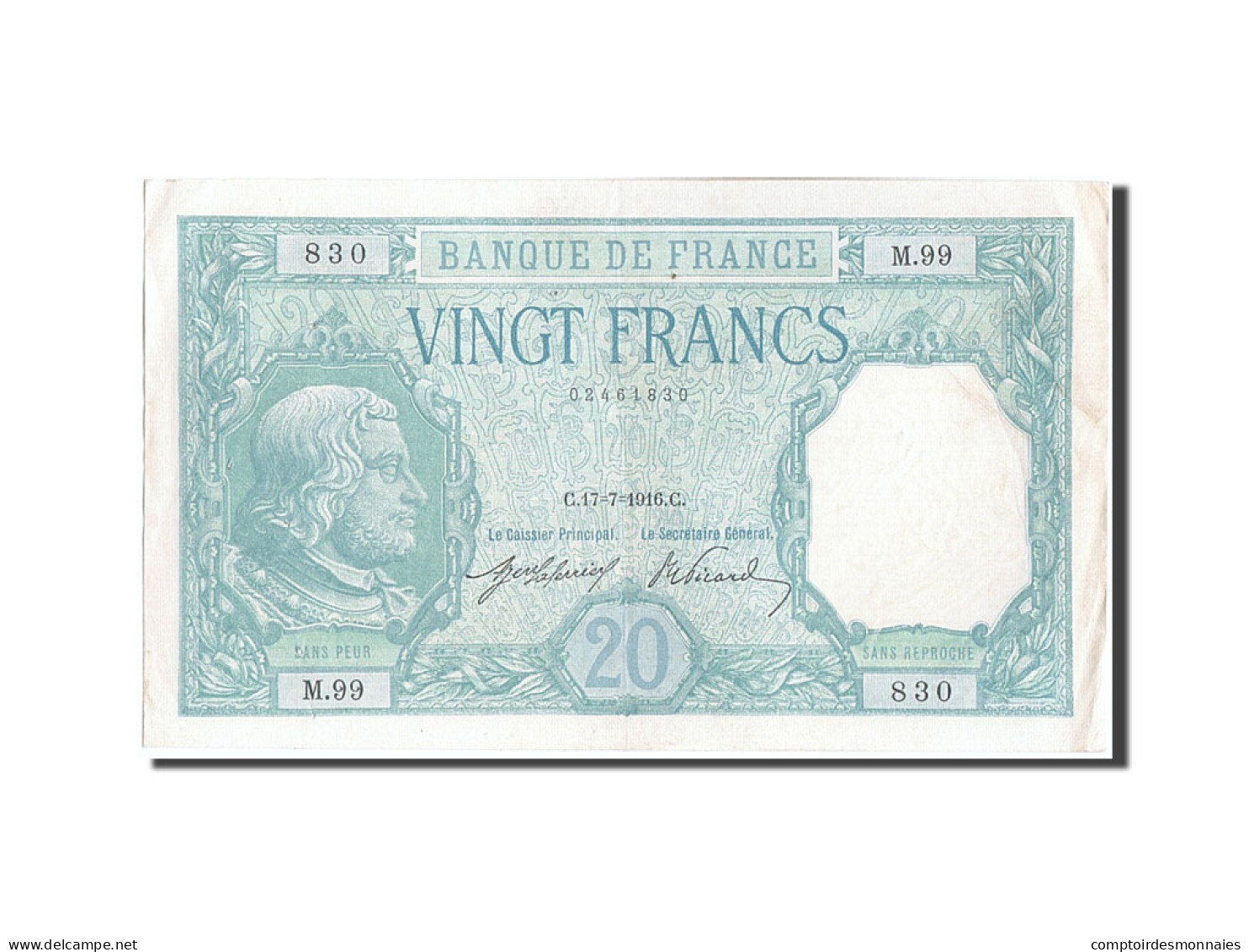 Billet, France, 20 Francs, 20 F 1916-1919 ''Bayard'', 1916, 1916-07-17, SUP - 20 F 1916-1919 ''Bayard''