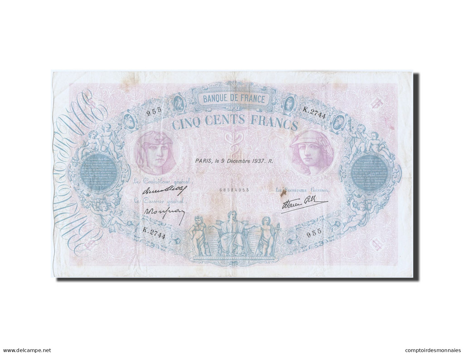 Billet, France, 500 Francs, 500 F 1888-1940 ''Bleu Et Rose'', 1937, 1937-12-09 - 500 F 1888-1940 ''Bleu Et Rose''