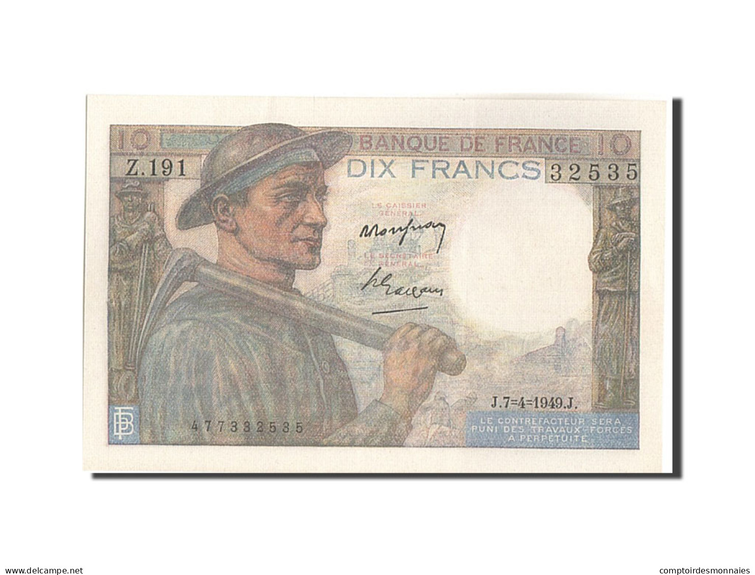 Billet, France, 10 Francs, 10 F 1941-1949 ''Mineur'', 1949, 1949-04-07, SPL - 10 F 1941-1949 ''Mineur''