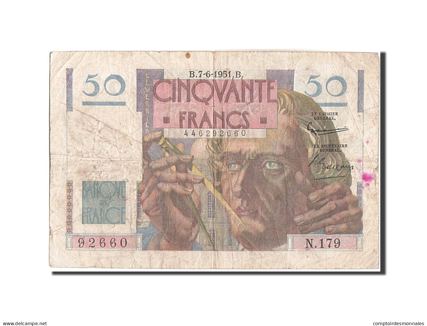 Billet, France, 50 Francs, 50 F 1946-1951 ''Le Verrier'', 1951, 1951-06-07, TB - 50 F 1946-1951 ''Le Verrier''