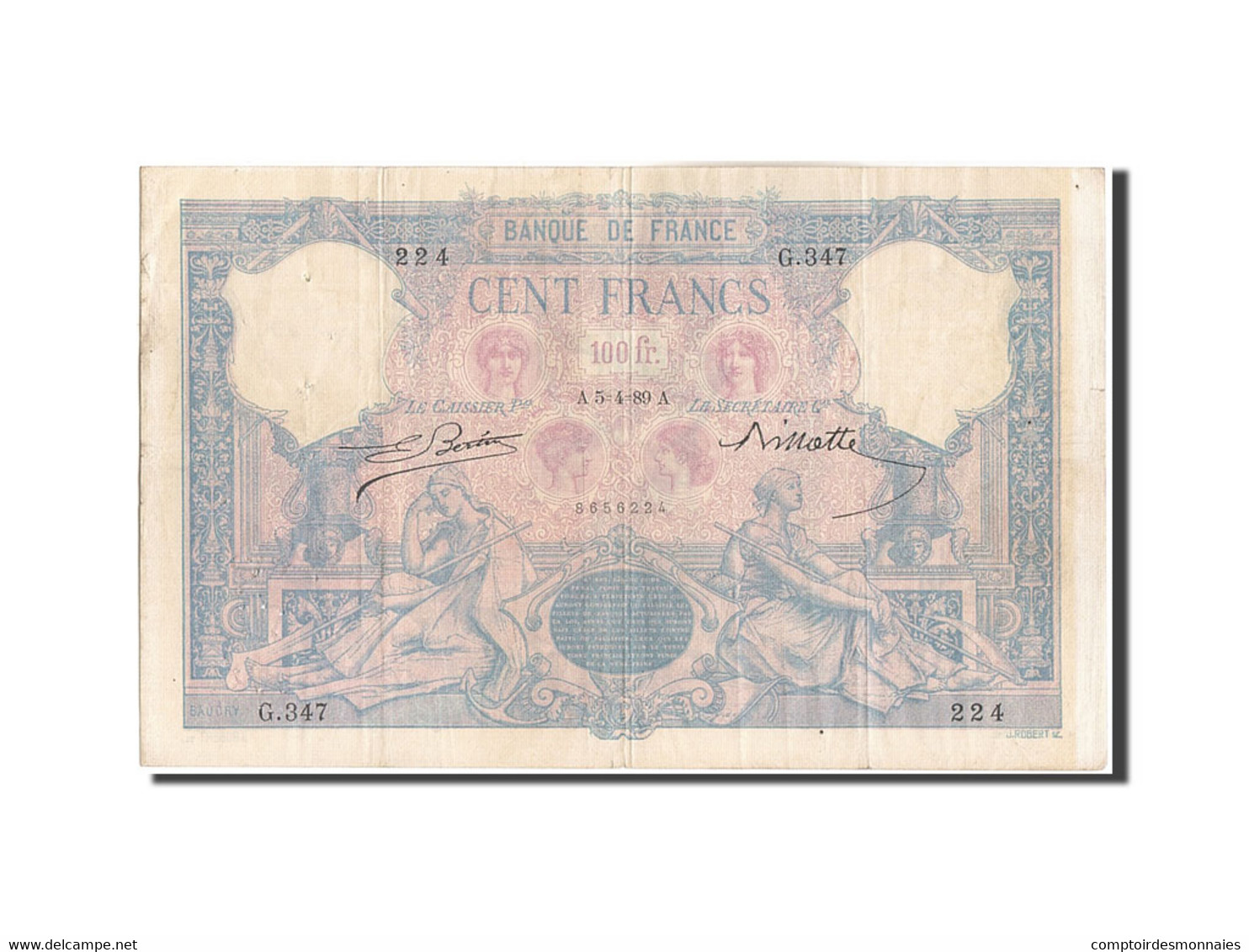 Billet, France, 100 Francs, 100 F 1888-1909 ''Bleu Et Rose'', 1889, 1889-04-05 - 100 F 1888-1909 ''Bleu Et Rose''