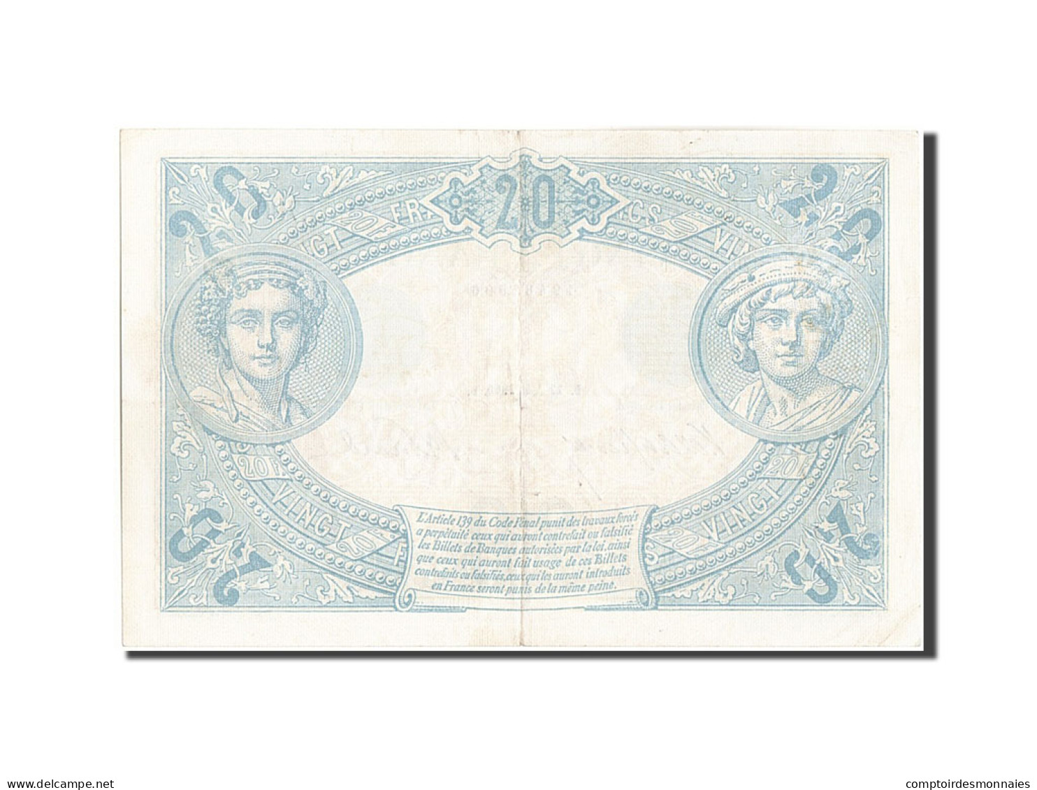 France, 20 Francs, 20 F 1905-1913 ''Bleu'', 1906, 1906-08-22, KM:68a, TTB+, F... - 20 F 1905-1913 ''Bleu''