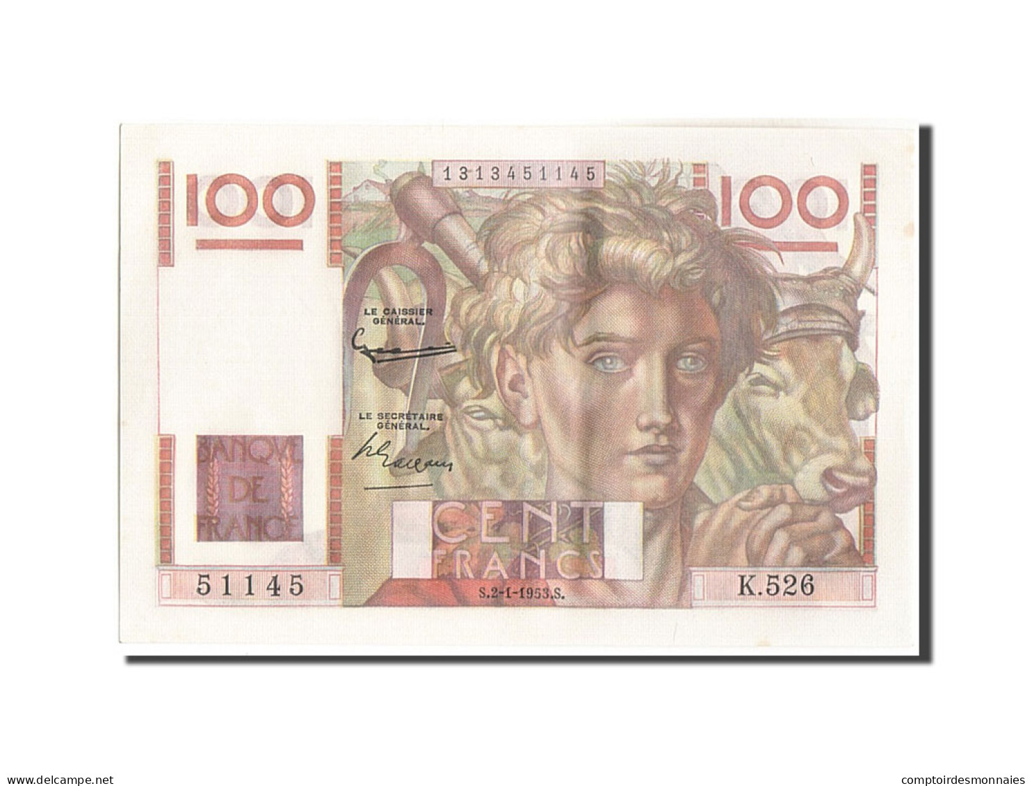 Billet, France, 100 Francs, 100 F 1945-1954 ''Jeune Paysan'', 1953, 1953-01-02 - 100 F 1945-1954 ''Jeune Paysan''