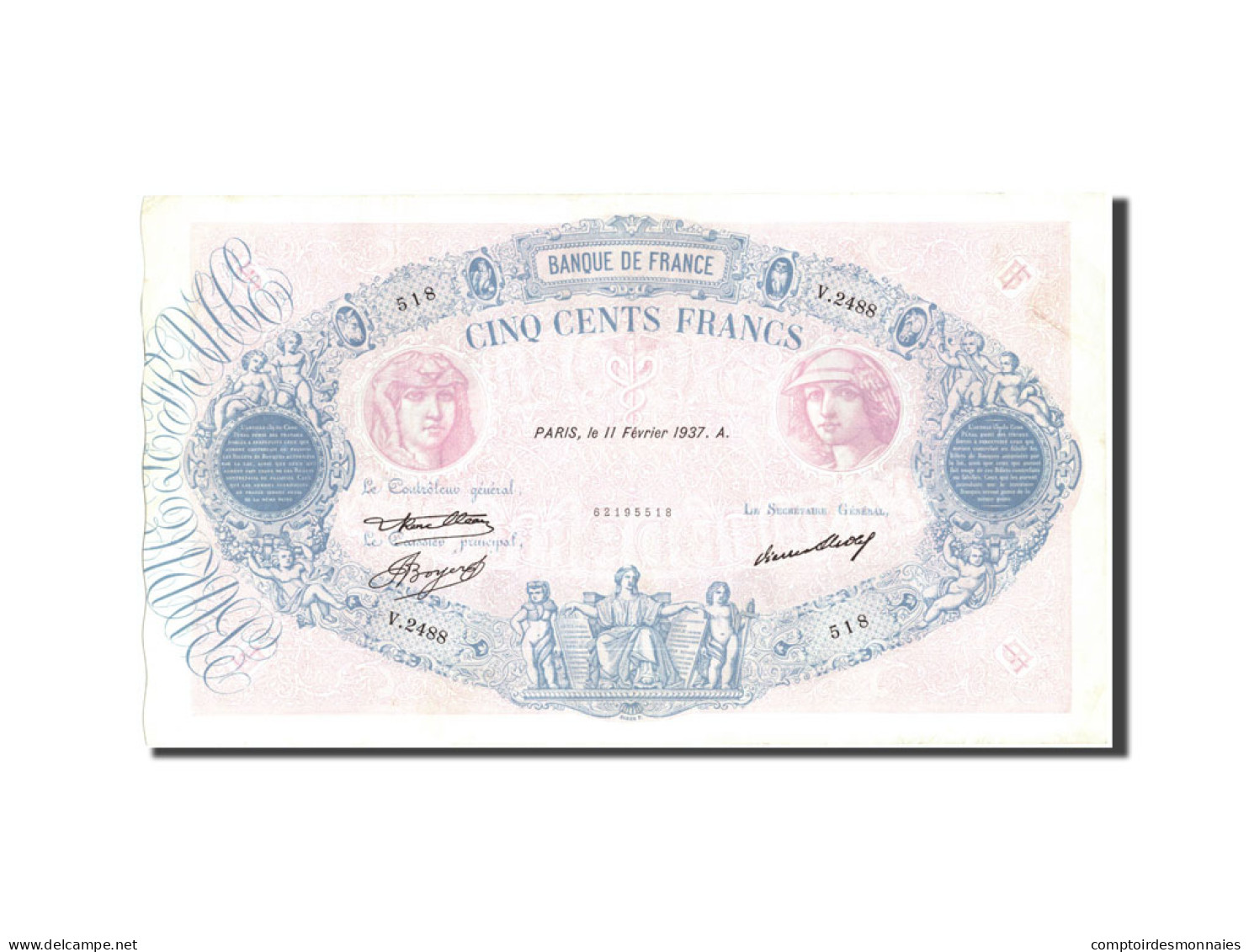 Billet, France, 500 Francs, 500 F 1888-1940 ''Bleu Et Rose'', 1937, 1937-02-11 - 500 F 1888-1940 ''Bleu Et Rose''