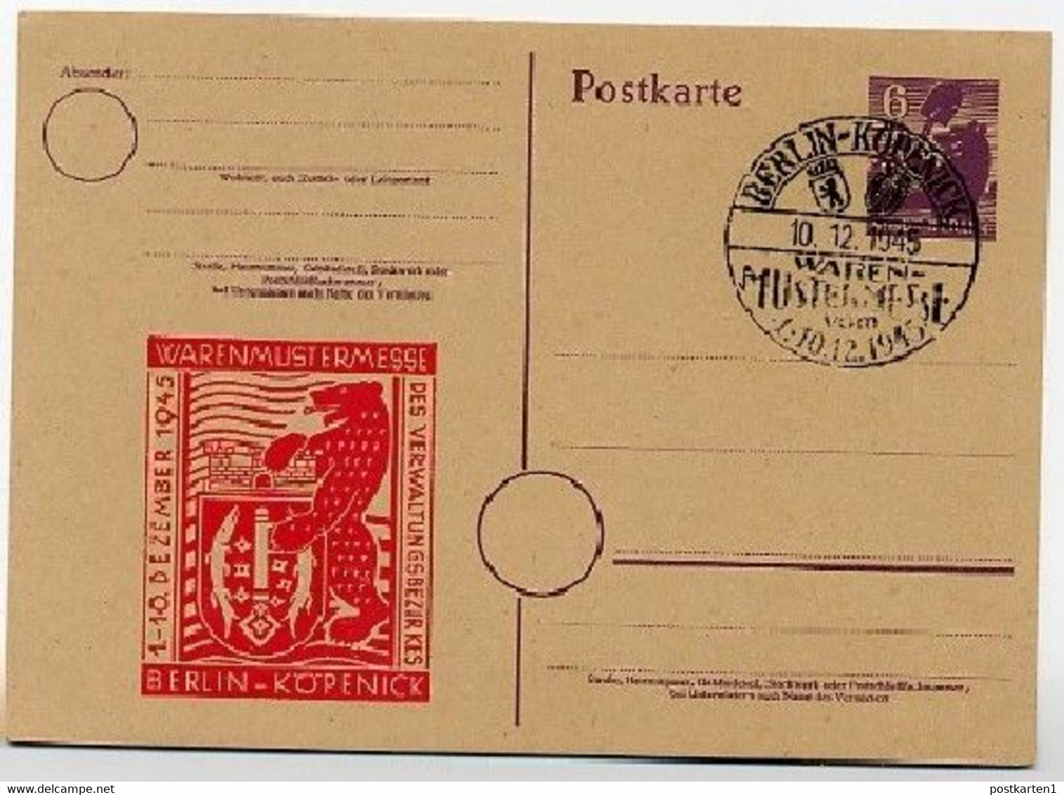 BERLIN P4 ZC/02e Postkarte WARENMUSTERMESSE Sost.  1945 - Interi Postali