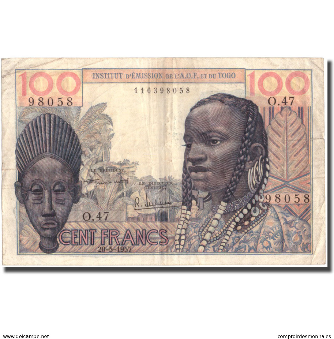 Billet, French West Africa, 100 Francs, 1957, 1957-05-20, KM:46, TTB - Togo