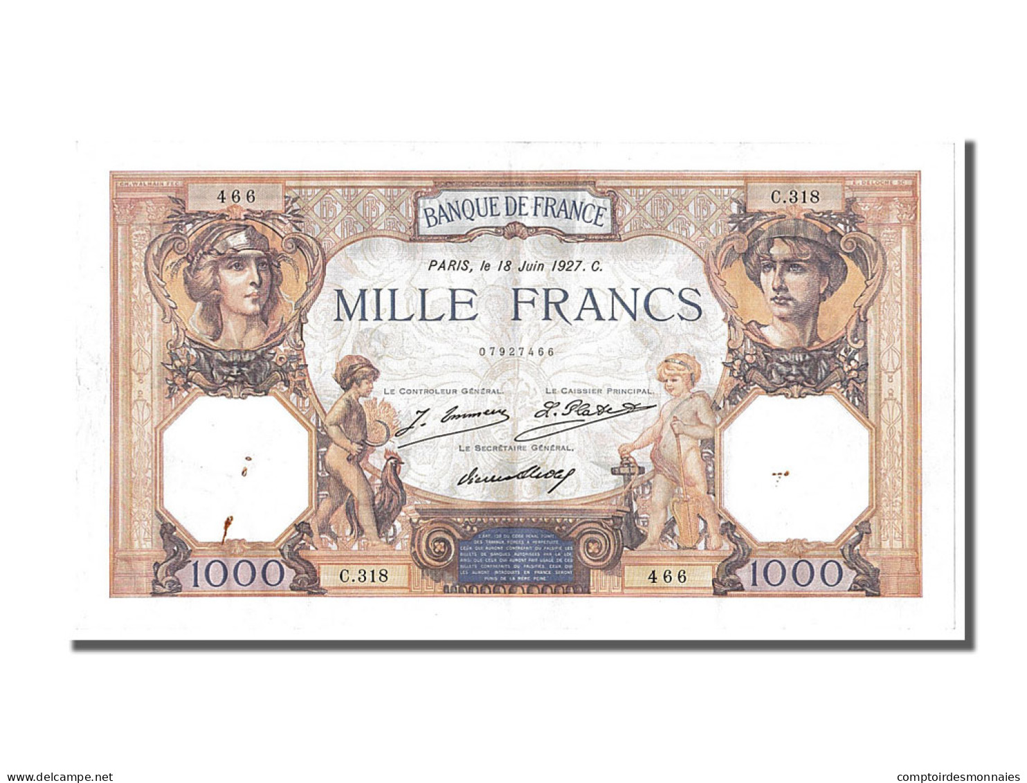 Billet, France, 1000 Francs, 1 000 F 1927-1940 ''Cérès Et Mercure'', 1927 - 1 000 F 1927-1940 ''Cérès E Mercure''