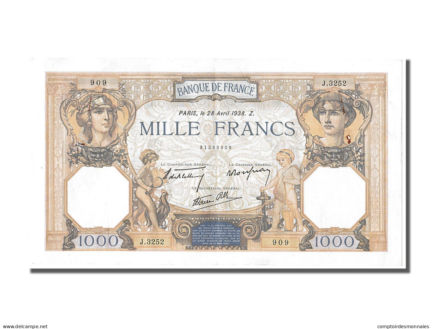 Billet, France, 500 Francs, 1 000 F 1927-1940 ''Cérès Et Mercure'', 1938 - 1 000 F 1927-1940 ''Cérès Et Mercure''