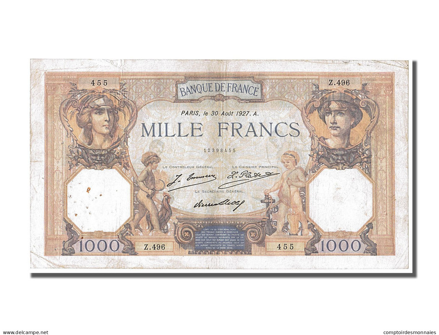 Billet, France, 1000 Francs, 1 000 F 1927-1940 ''Cérès Et Mercure'', 1927 - 1 000 F 1927-1940 ''Cérès E Mercure''