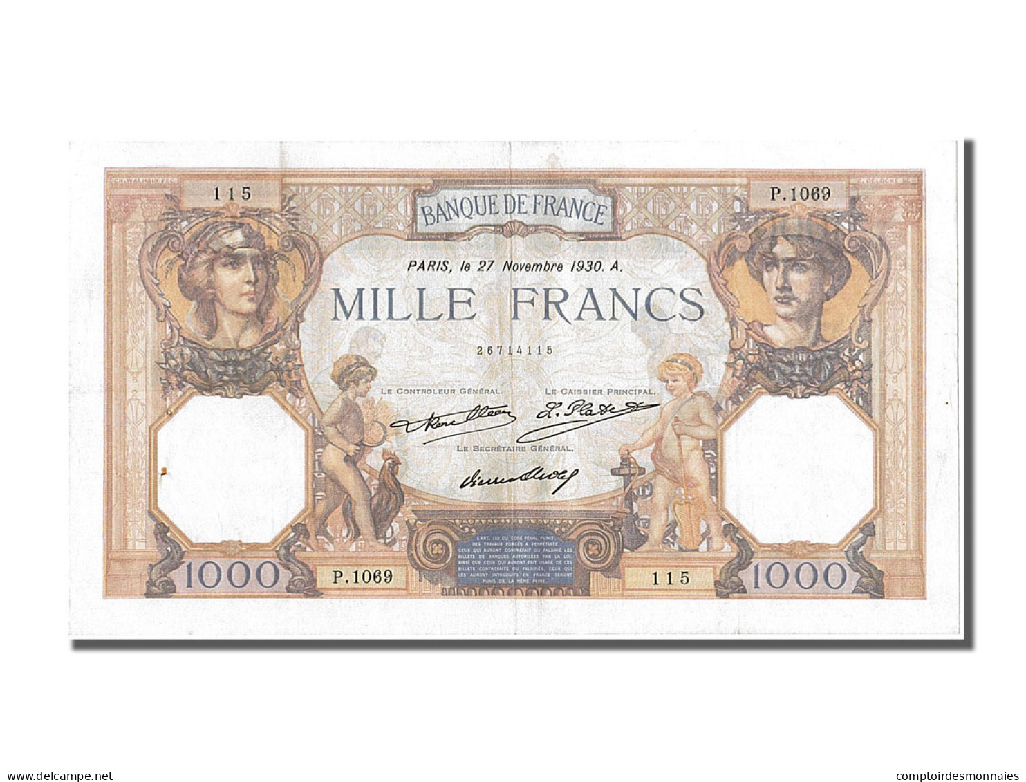 Billet, France, 1000 Francs, 1 000 F 1927-1940 ''Cérès Et Mercure'', 1930 - 1 000 F 1927-1940 ''Cérès Et Mercure''