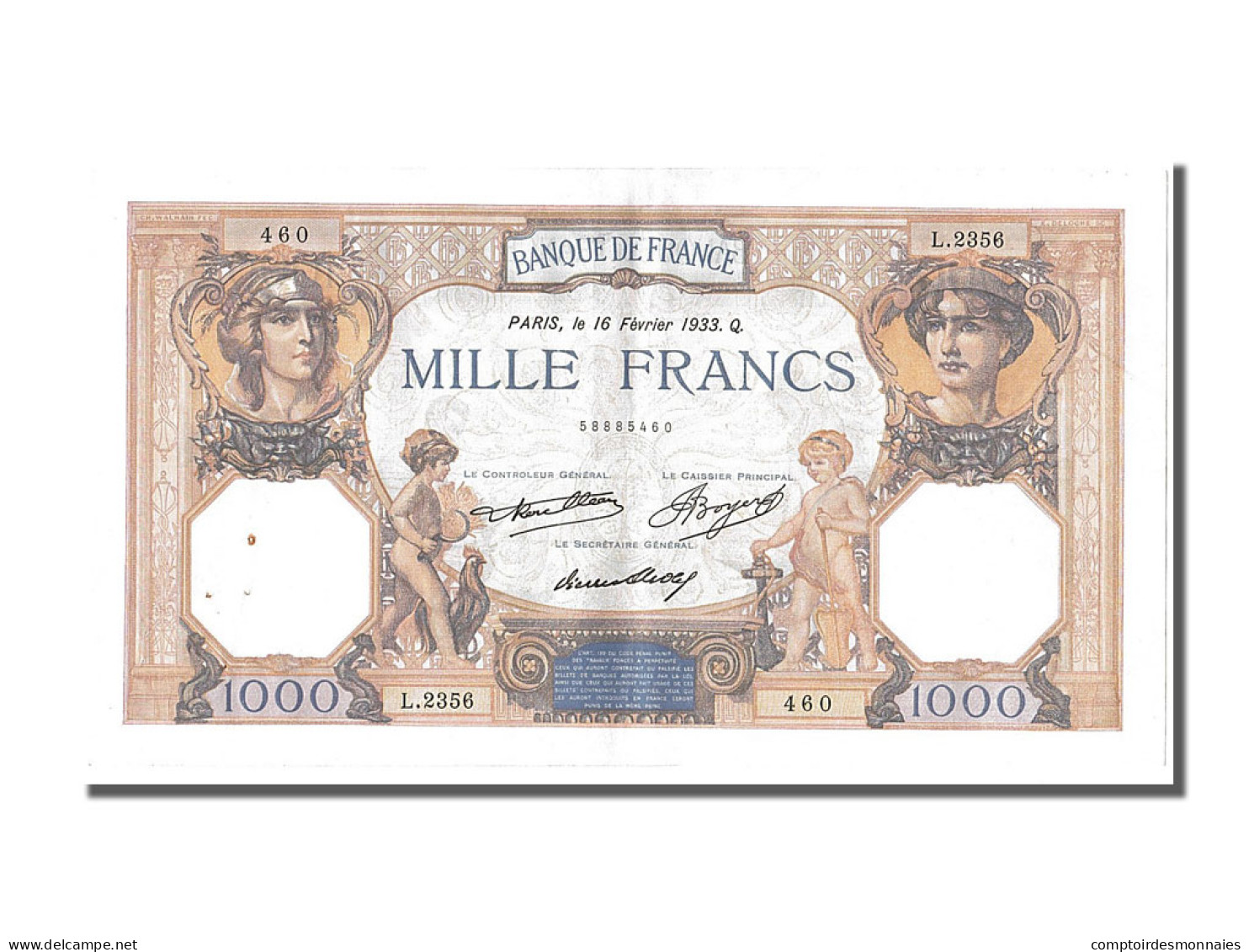 Billet, France, 1000 Francs, 1 000 F 1927-1940 ''Cérès Et Mercure'', 1933 - 1 000 F 1927-1940 ''Cérès Et Mercure''