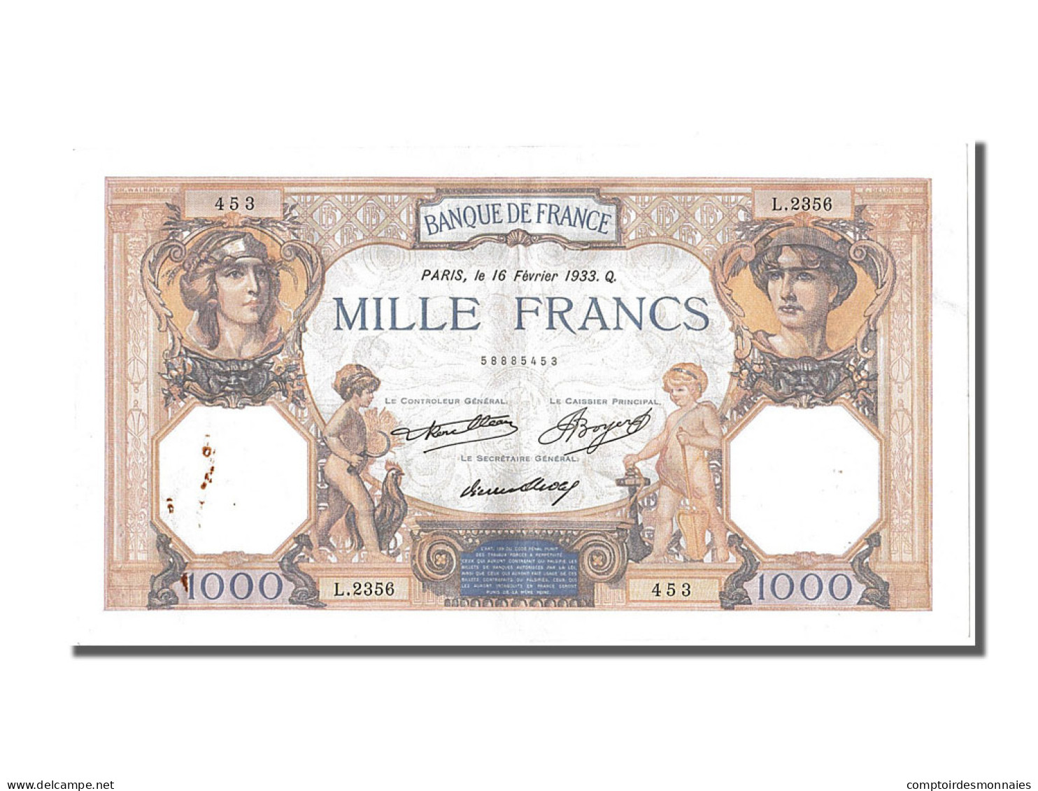 Billet, France, 1000 Francs, 1 000 F 1927-1940 ''Cérès Et Mercure'', 1933 - 1 000 F 1927-1940 ''Cérès Et Mercure''