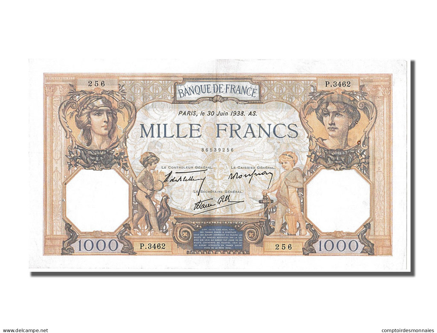 Billet, France, 500 Francs, 1 000 F 1927-1940 ''Cérès Et Mercure'', 1938 - 1 000 F 1927-1940 ''Cérès Et Mercure''