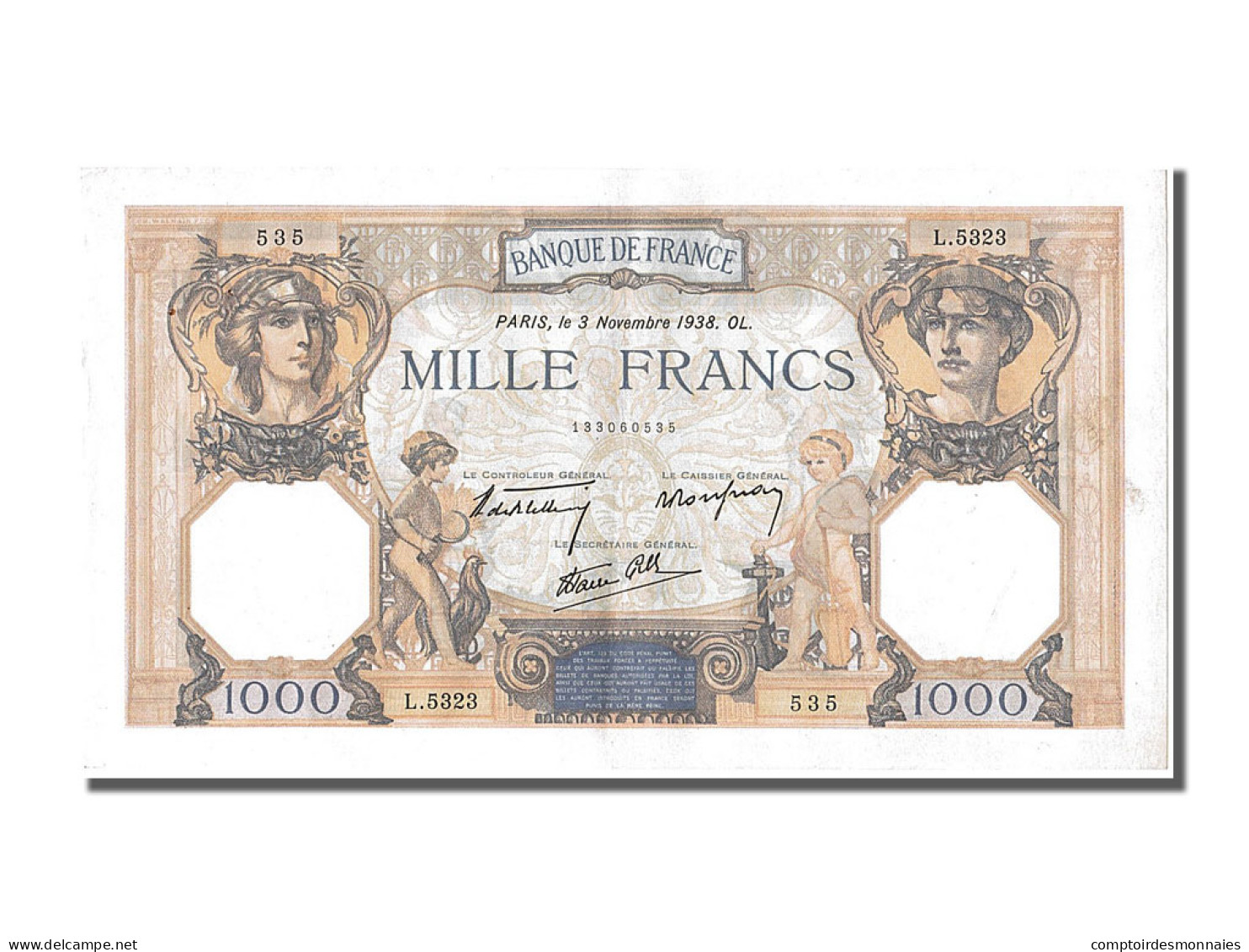 Billet, France, 500 Francs, 1 000 F 1927-1940 ''Cérès Et Mercure'', 1938 - 1 000 F 1927-1940 ''Cérès Et Mercure''