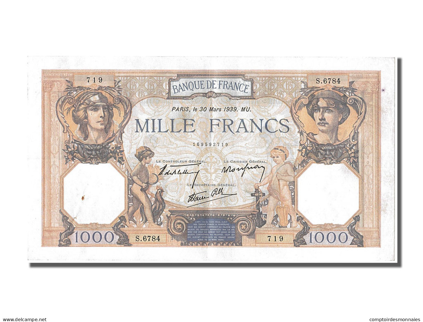 Billet, France, 500 Francs, 1 000 F 1927-1940 ''Cérès Et Mercure'', 1939 - 1 000 F 1927-1940 ''Cérès E Mercure''