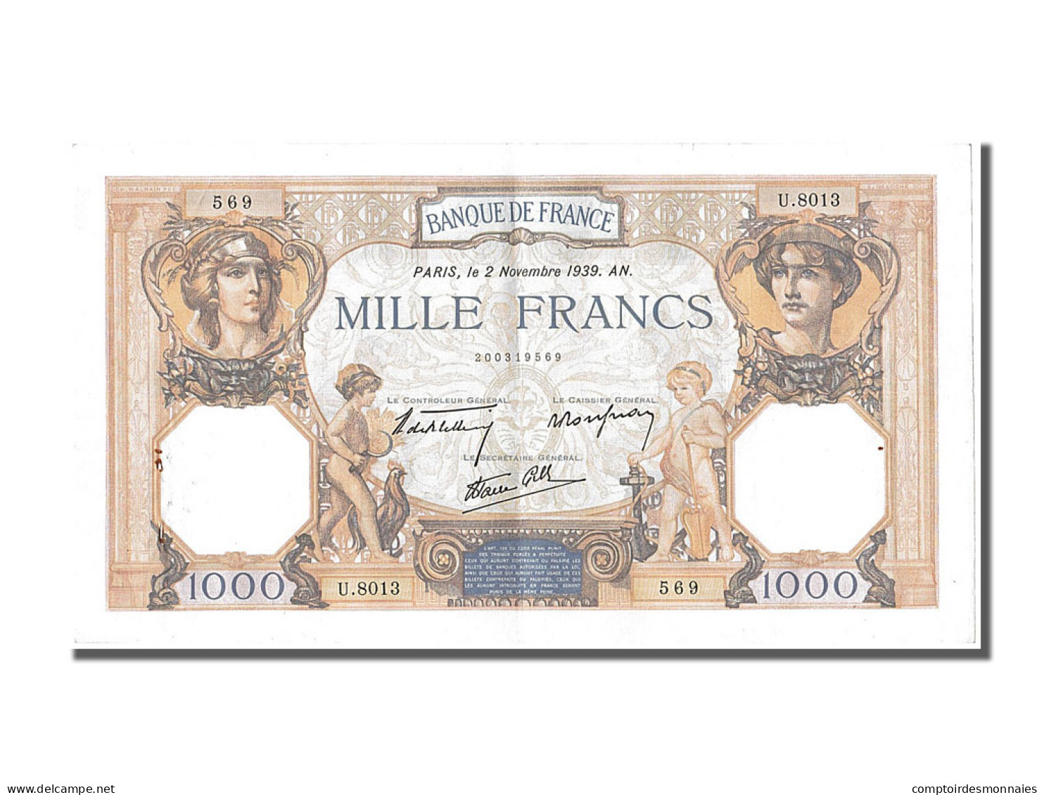 Billet, France, 500 Francs, 1 000 F 1927-1940 ''Cérès Et Mercure'', 1939 - 1 000 F 1927-1940 ''Cérès Et Mercure''