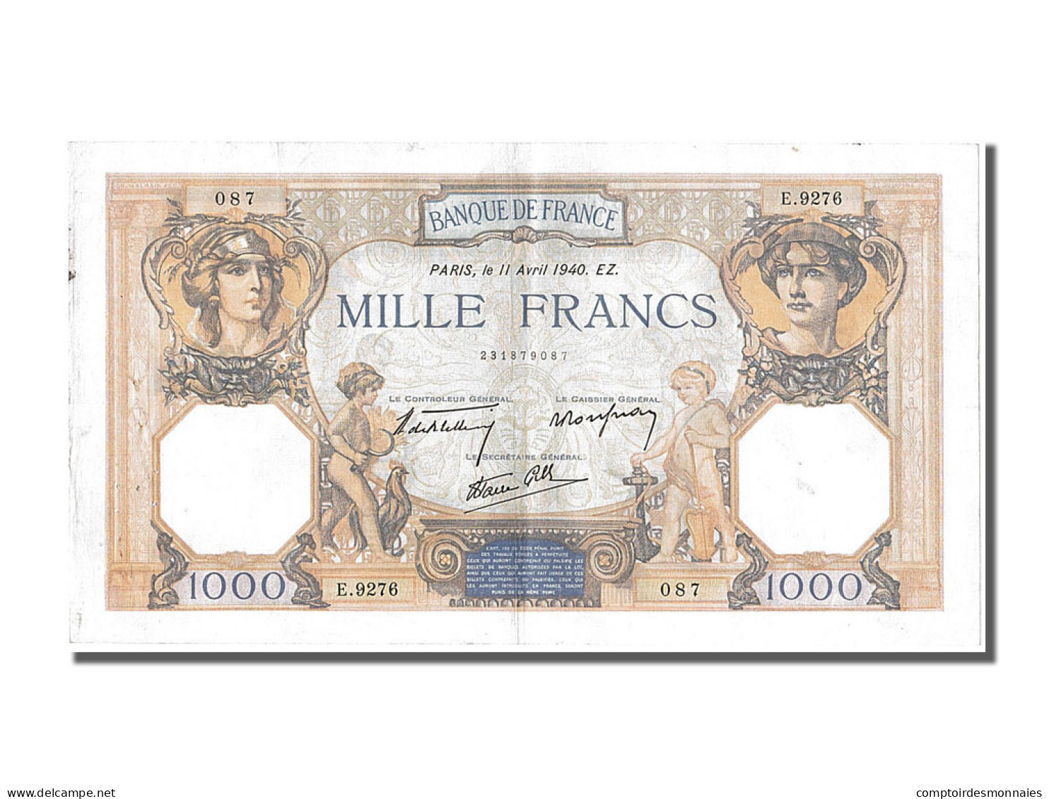 Billet, France, 500 Francs, 1 000 F 1927-1940 ''Cérès Et Mercure'', 1940 - 1 000 F 1927-1940 ''Cérès E Mercure''