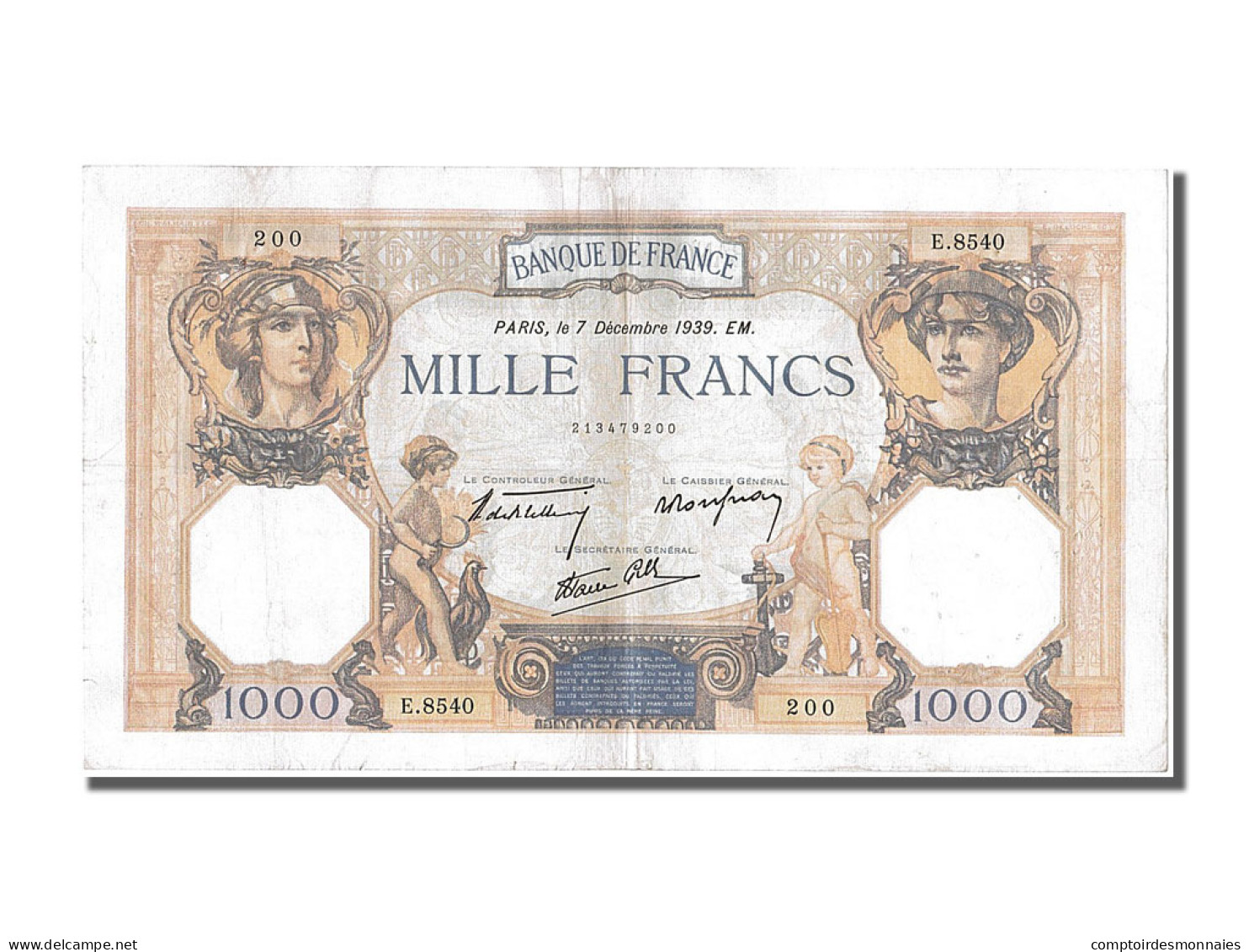 Billet, France, 500 Francs, 1 000 F 1927-1940 ''Cérès Et Mercure'', 1939 - 1 000 F 1927-1940 ''Cérès Et Mercure''