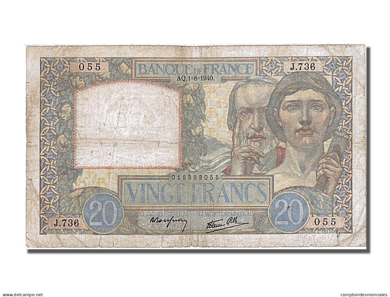 Billet, France, 20 Francs, 20 F 1939-1942 ''Science Et Travail'', 1940 - 20 F 1939-1942 ''Science Et Travail''