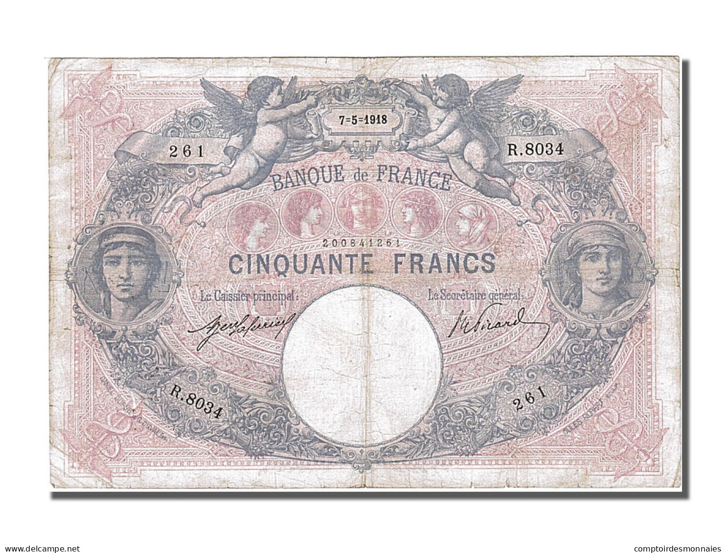 Billet, France, 50 Francs, 50 F 1889-1927 ''Bleu Et Rose'', 1918, 1918-05-07 - 50 F 1889-1927 ''Bleu Et Rose''