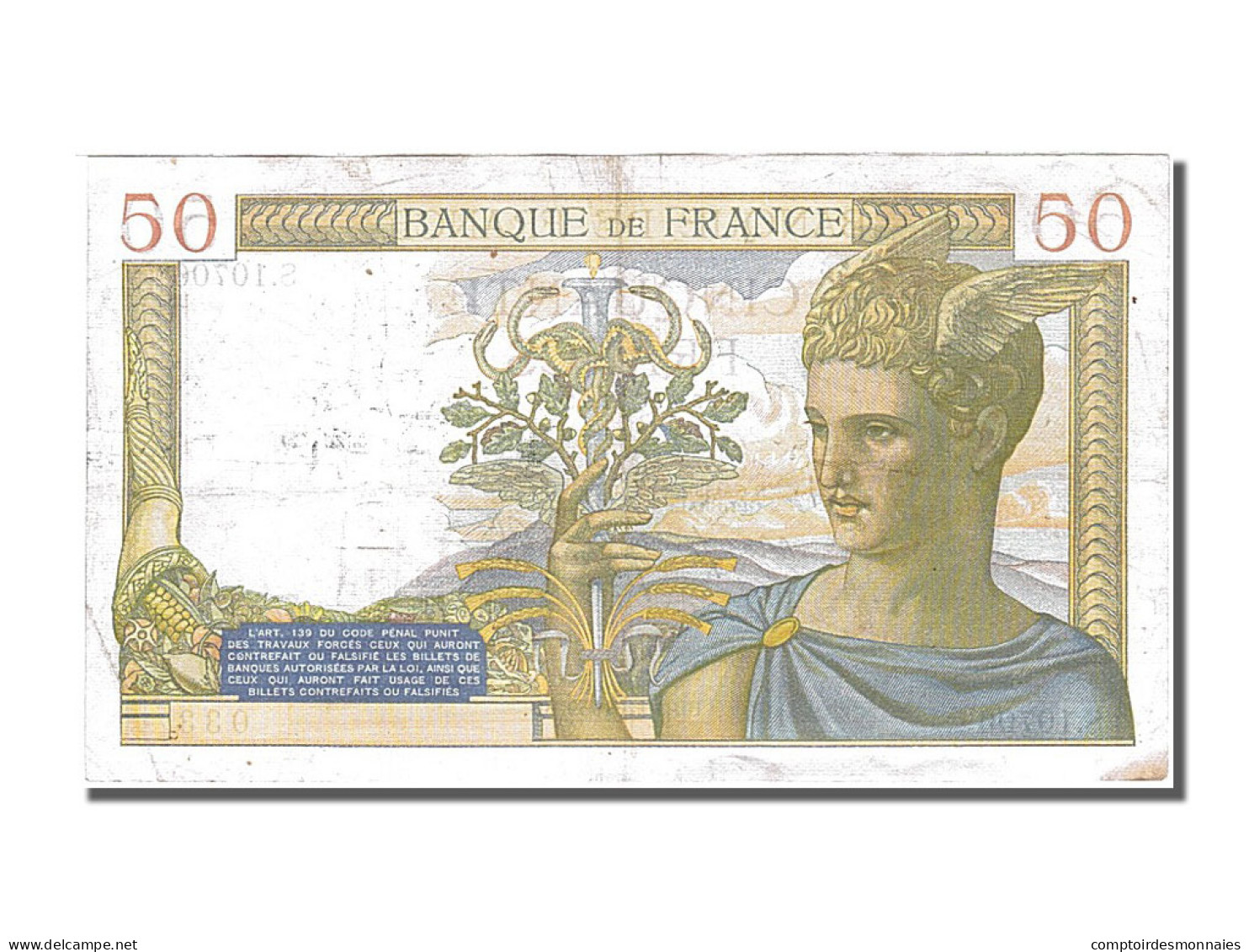 Billet, France, 50 Francs, 50 F 1934-1940 ''Cérès'', 1939, 1939-08-10, TTB+ - 50 F 1934-1940 ''Cérès''