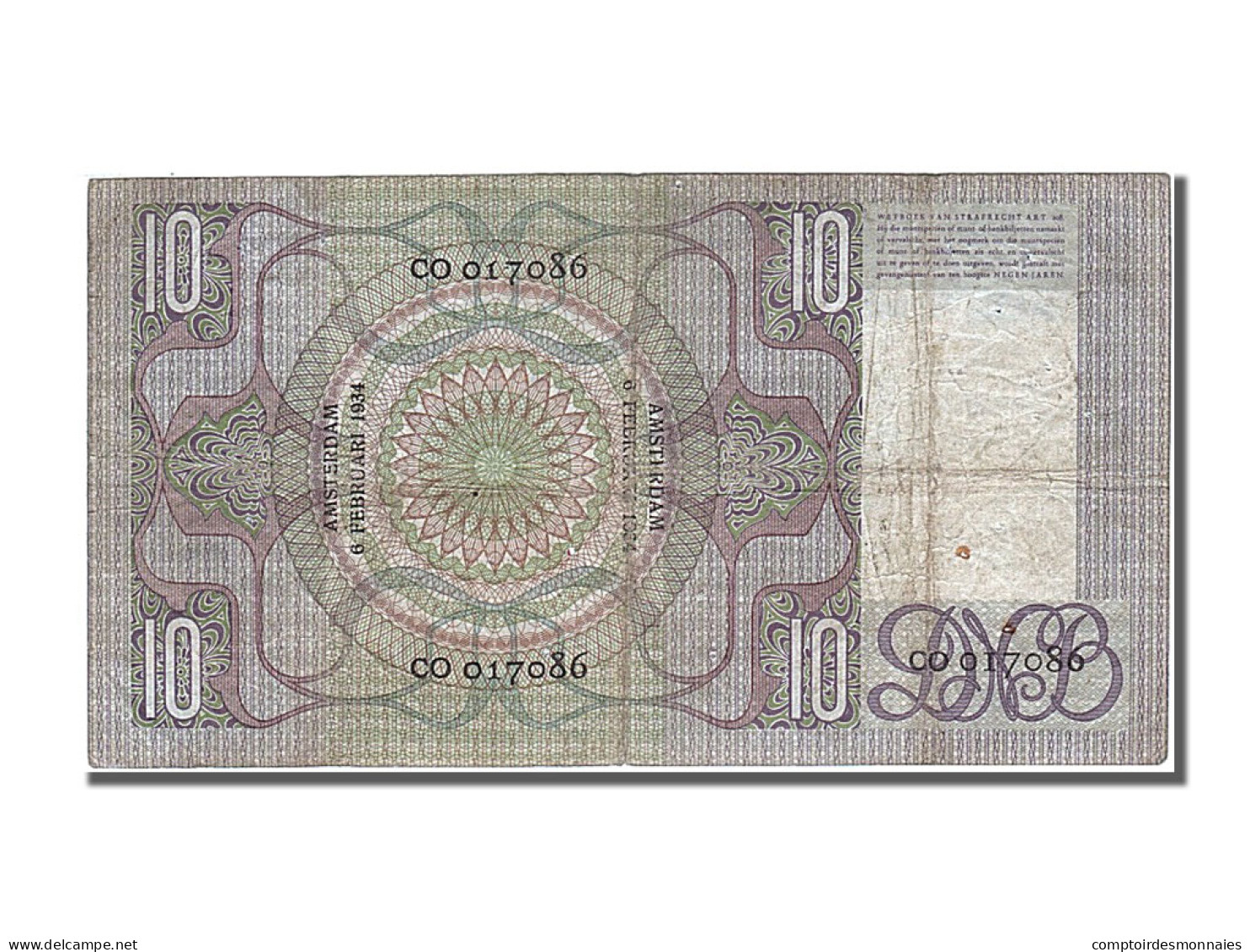 Billet, Pays-Bas, 10 Gulden, 1934, 1934-02-06, TTB - 10 Florín Holandés (gulden)