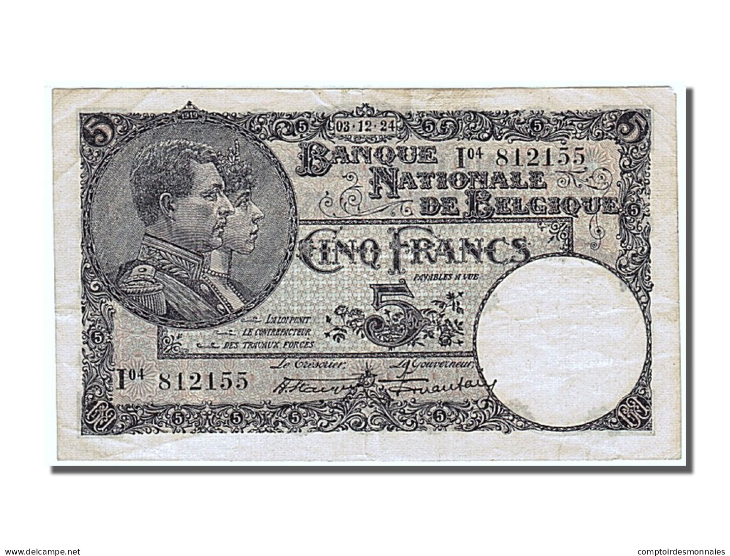 Billet, Belgique, 5 Francs, 1924, 1924-12-03, SUP - 5 Franchi