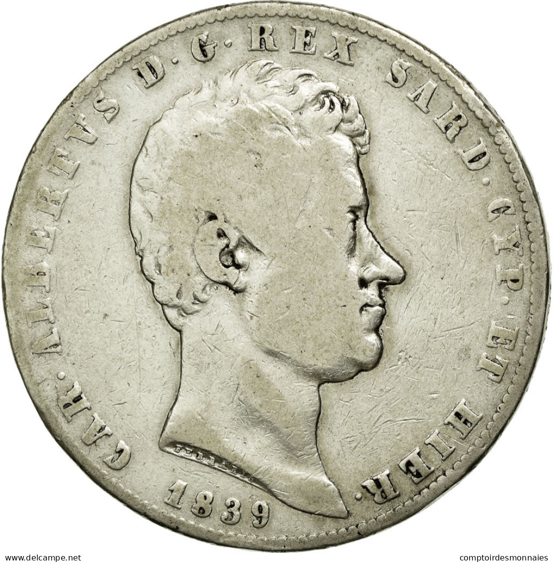 Monnaie, États Italiens, SARDINIA, Carlo Alberto, 5 Lire, 1839, Torino, TB - Andere & Zonder Classificatie