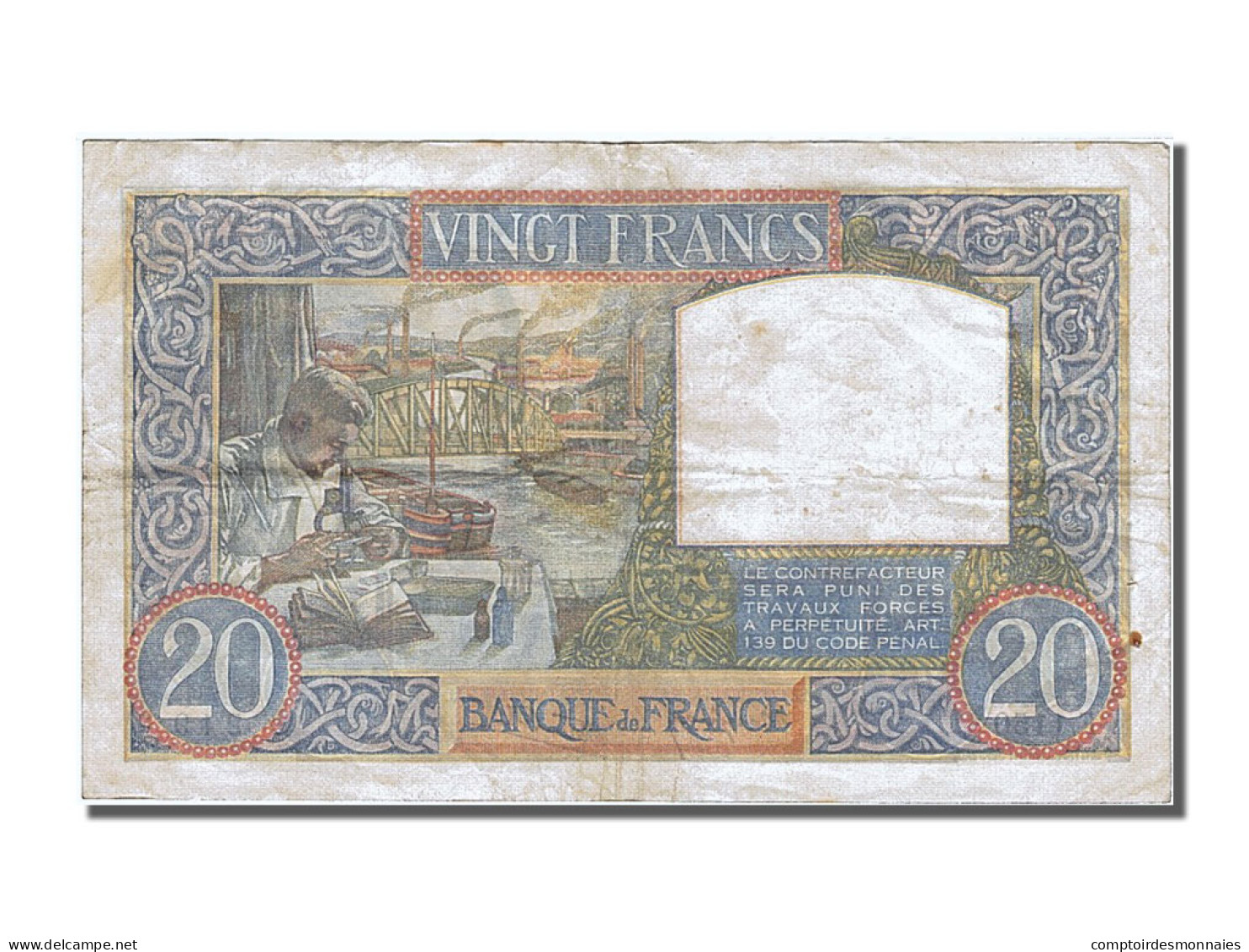 Billet, France, 20 Francs, 20 F 1939-1942 ''Science Et Travail'', 1940 - 20 F 1939-1942 ''Science Et Travail''