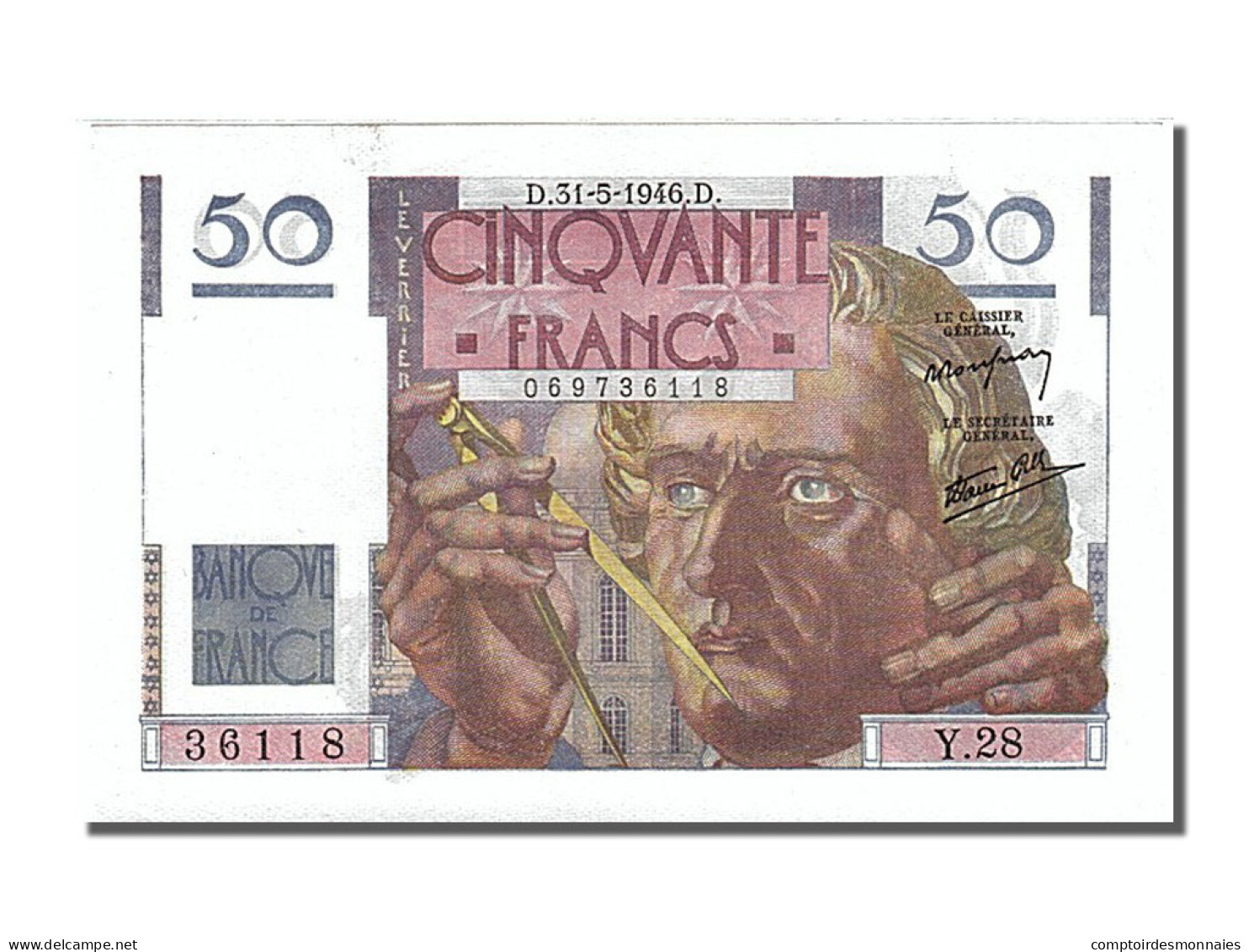 Billet, France, 50 Francs, 50 F 1946-1951 ''Le Verrier'', 1946, 1946-05-31, SPL - 50 F 1946-1951 ''Le Verrier''