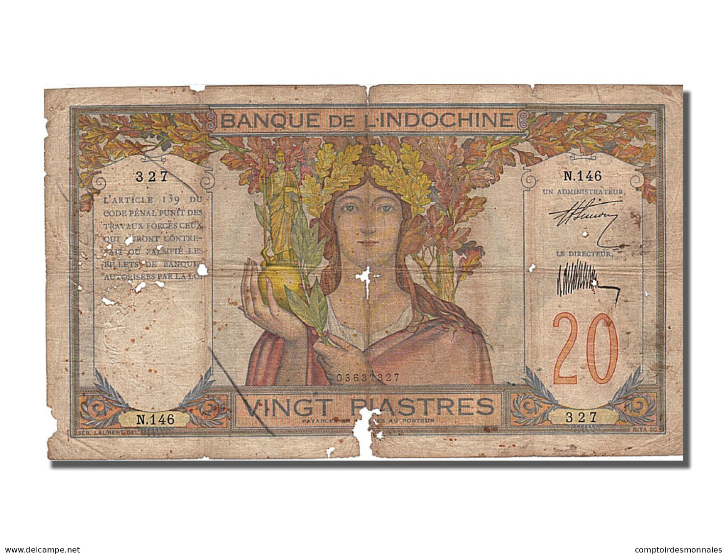 Billet, Indochine Française, 20 Piastres, 1921, B - Indocina