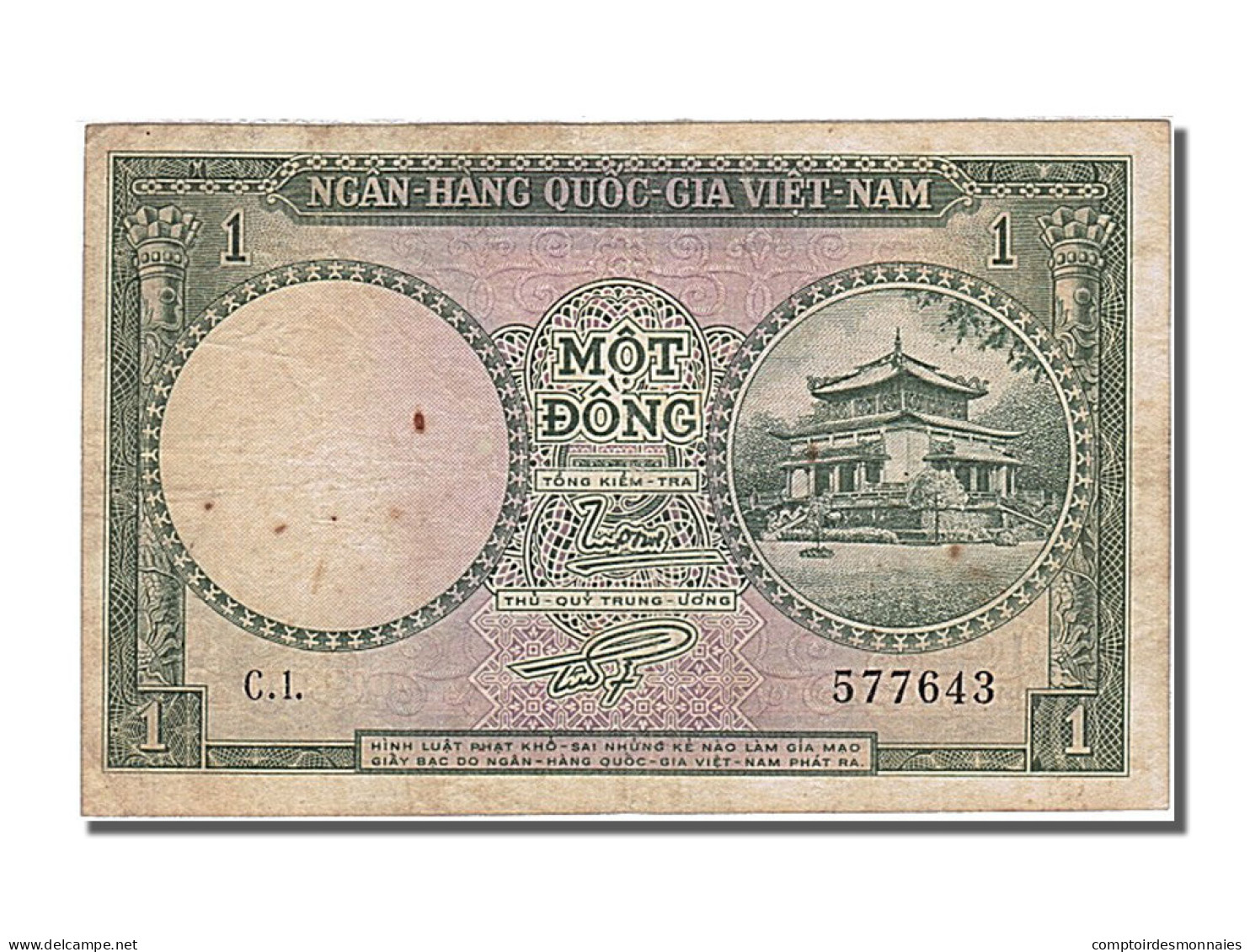 Billet, South Viet Nam, 1 D<ox>ng, 1956, TB+ - Viêt-Nam