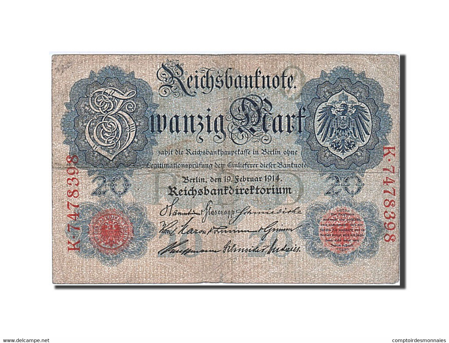 Billet, Allemagne, 20 Mark, 1914, 1914-02-19, TB - 20 Mark