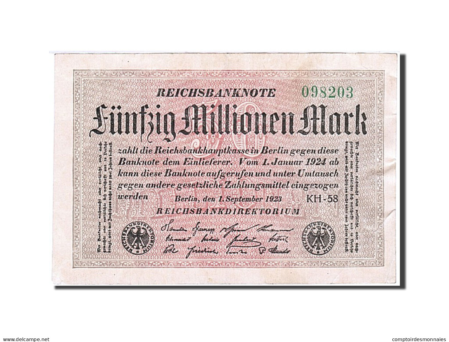 Billet, Allemagne, 1923-09-01 - 50 Miljoen Mark