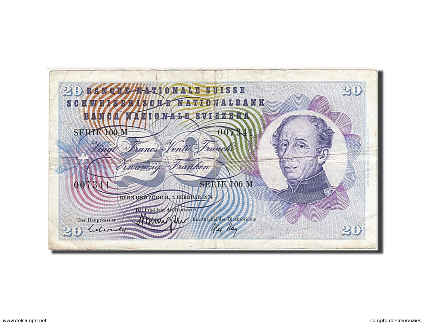 Billet, Suisse, 20 Franken, 1974, 1974-02-07, KM:46n, TB - Suisse