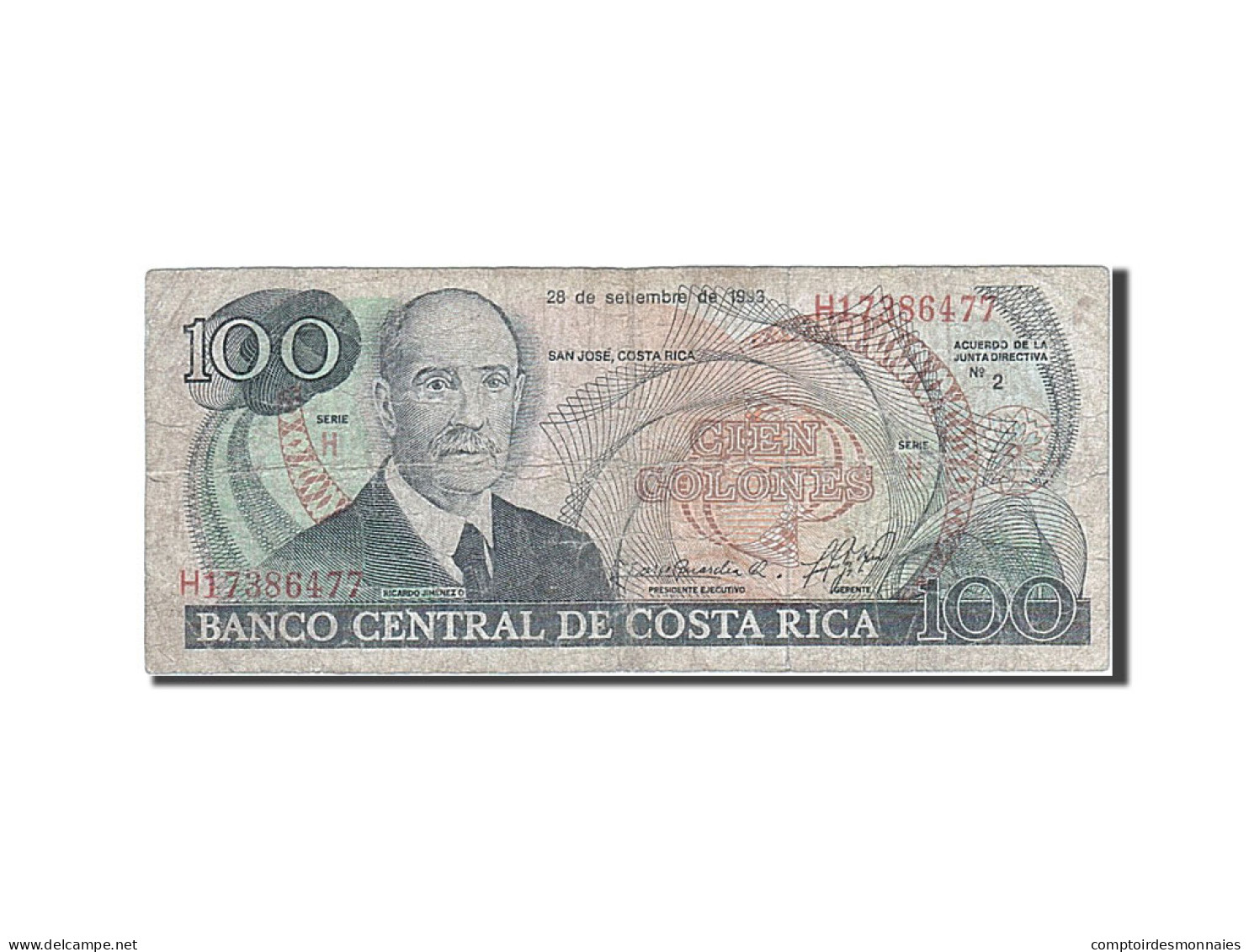 Billet, Costa Rica, 100 Colones, 1993, 1993-09-28, KM:261a, B+ - Costa Rica