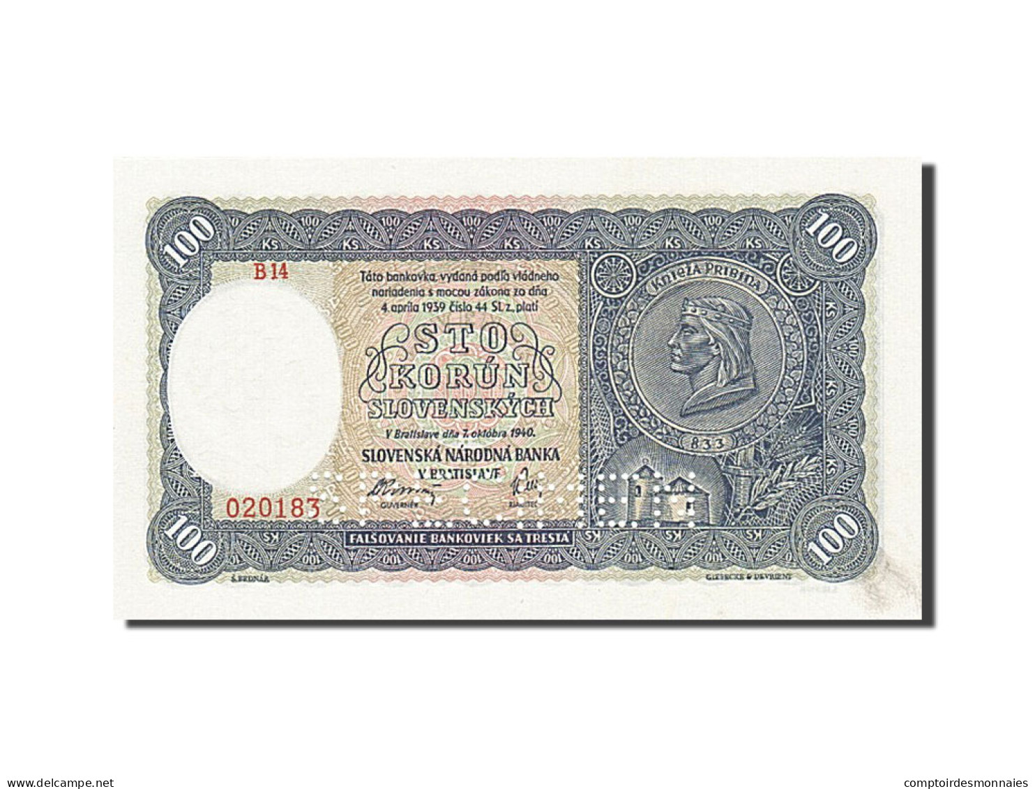 Billet, Slovaquie, 100 Korun, L.1940, 1940-10-07, KM:10a, SPL - Slovakia