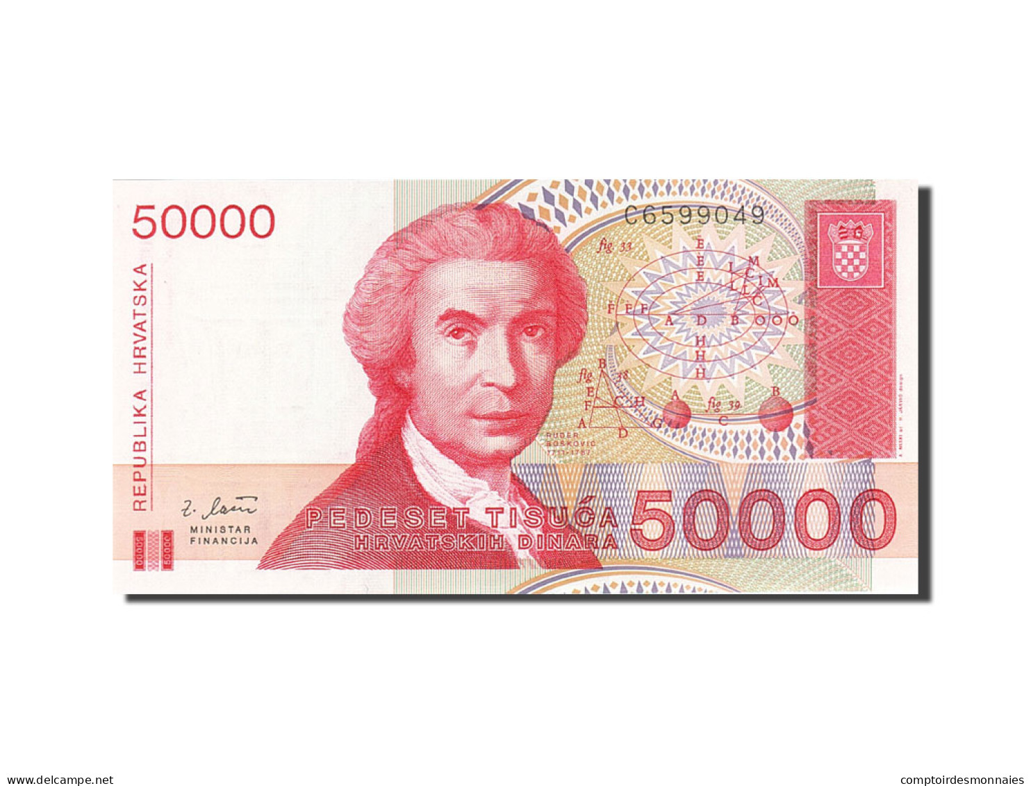 Billet, Croatie, 50,000 Dinara, 1991-1993, 1993-05-30, KM:26a, NEUF - Croatie