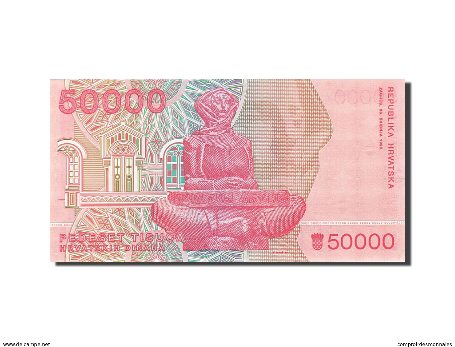 Billet, Croatie, 50,000 Dinara, 1991-1993, 1993-05-30, KM:26a, NEUF - Croatie