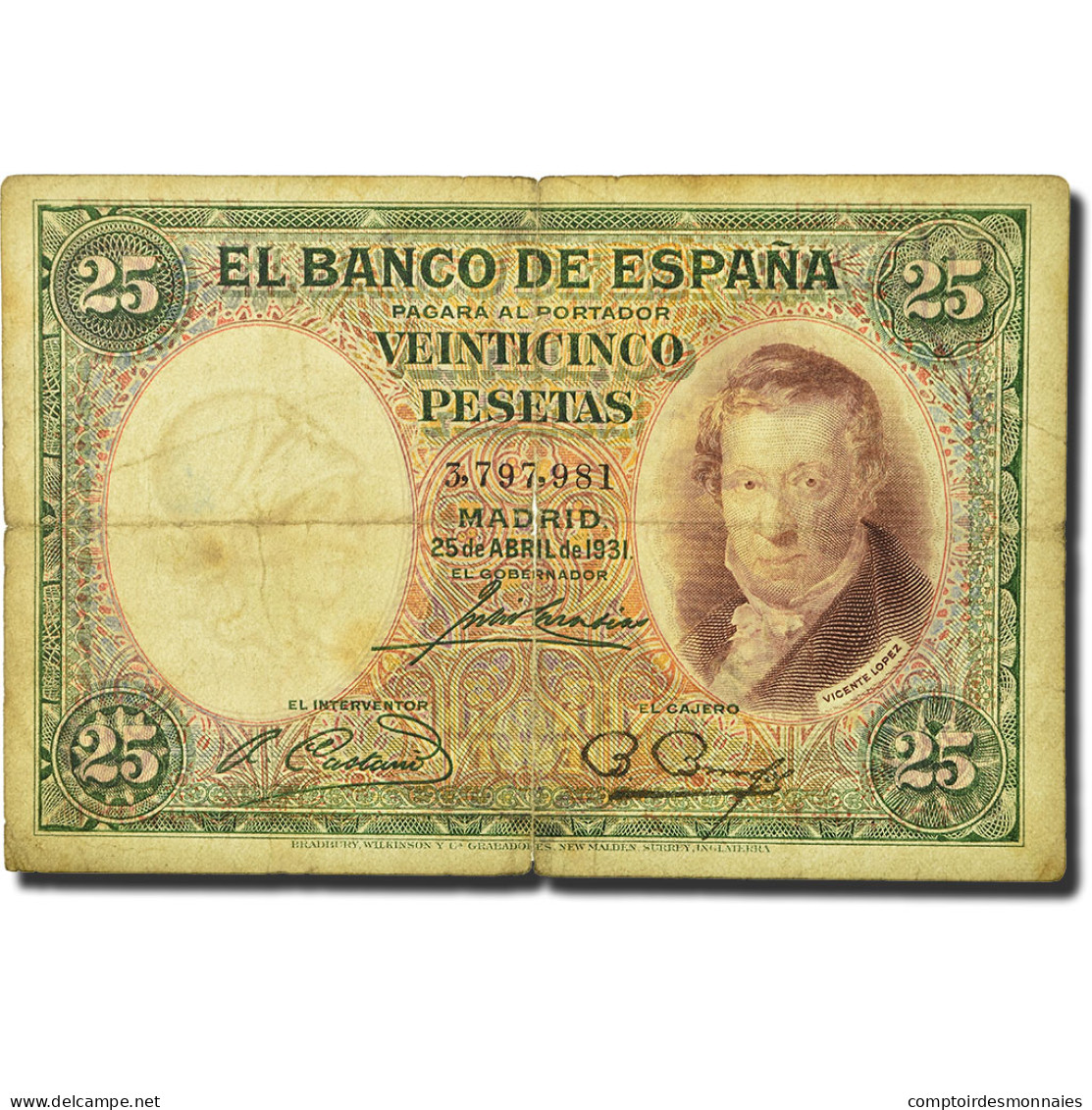 Billet, Espagne, 25 Pesetas, 1931, 1931-04-25, KM:81, B - 1-2-5-25 Pesetas